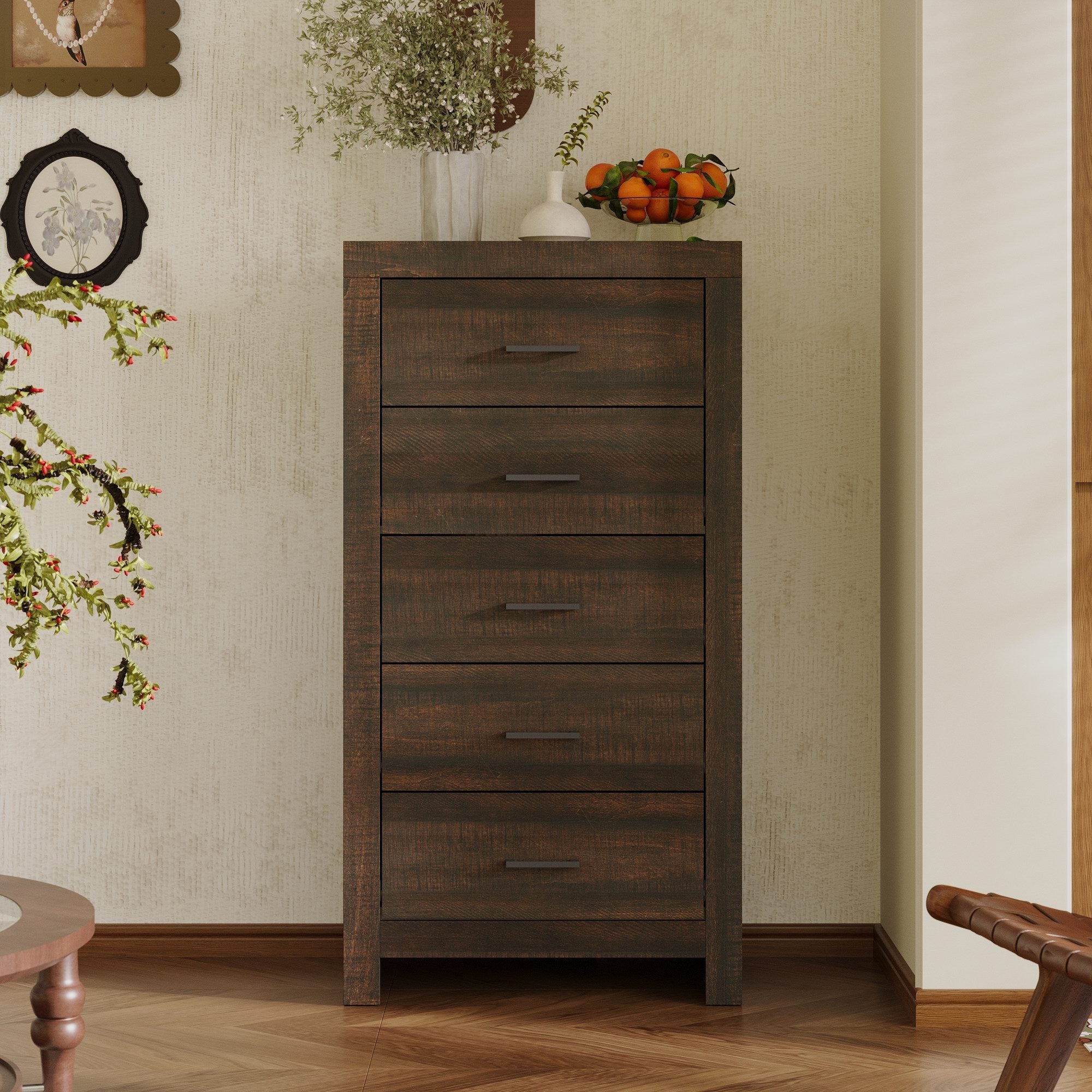 5 Drawer Vintage Woodgrain Accent Chest