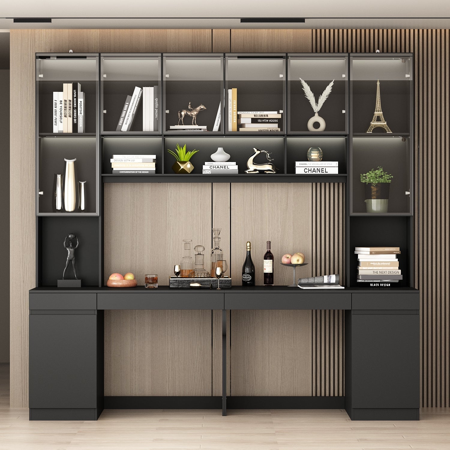 90.6 Inch Wide Computer Desk With Glass Cabinets