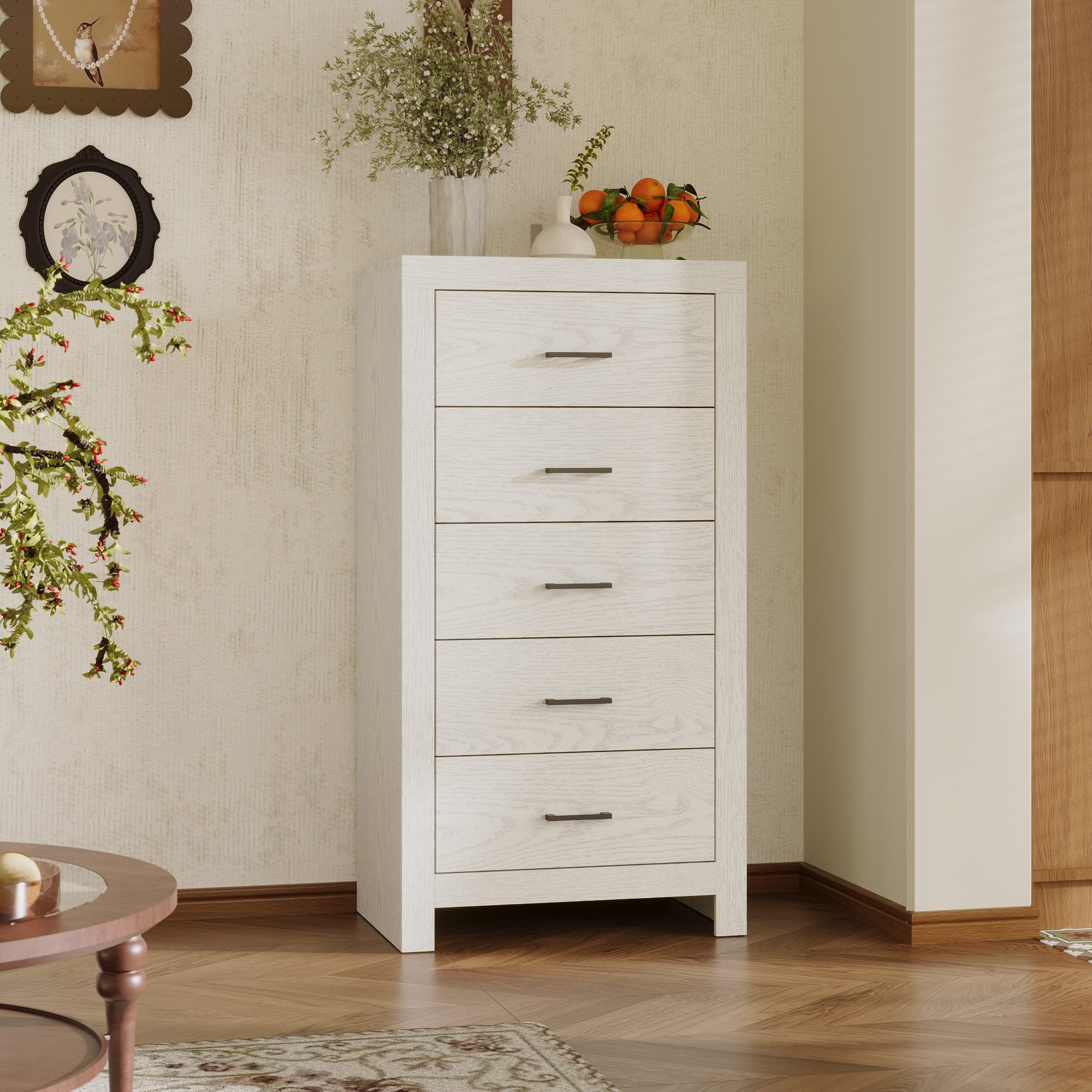 5 Drawer Vintage Woodgrain Accent Chest