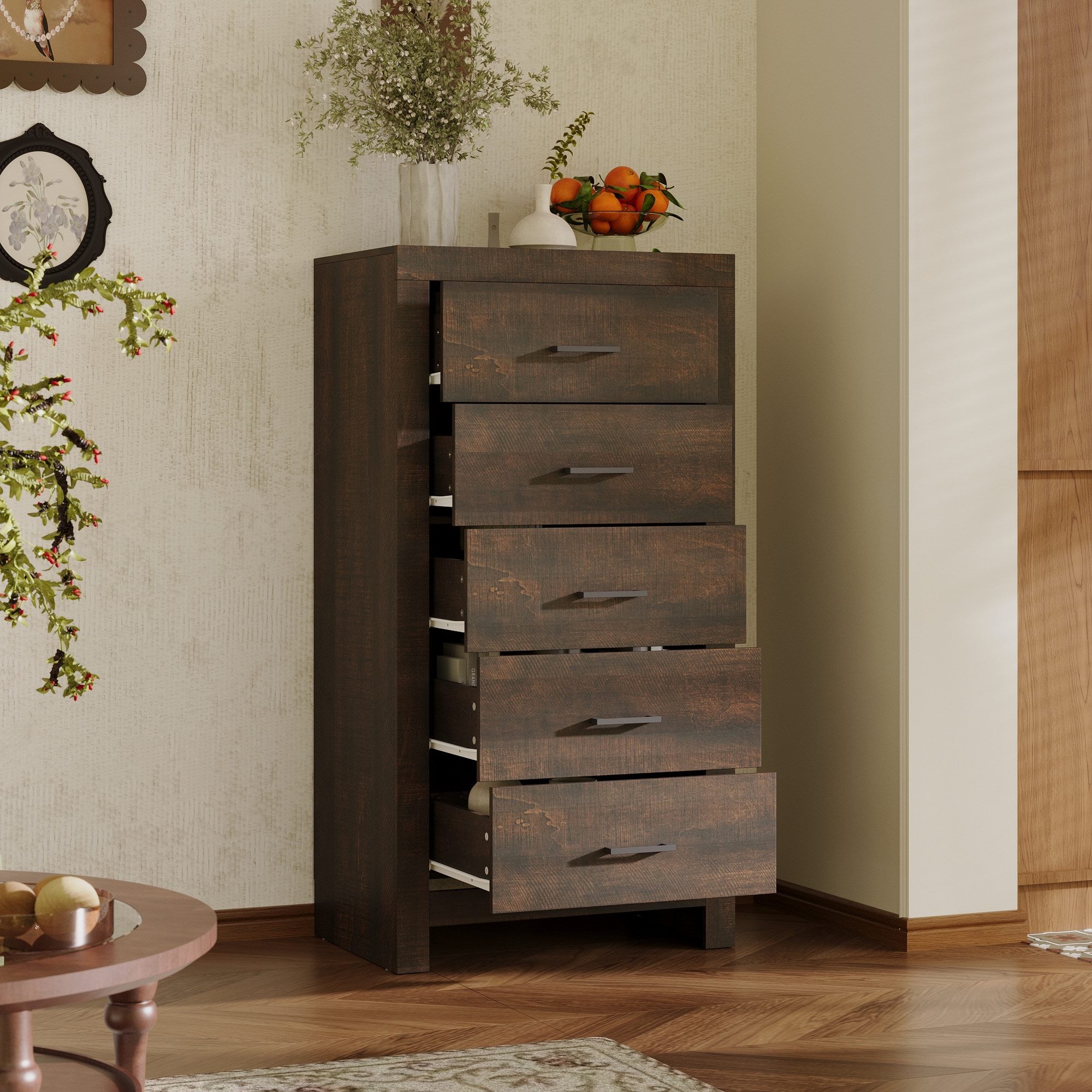 5 Drawer Vintage Woodgrain Accent Chest