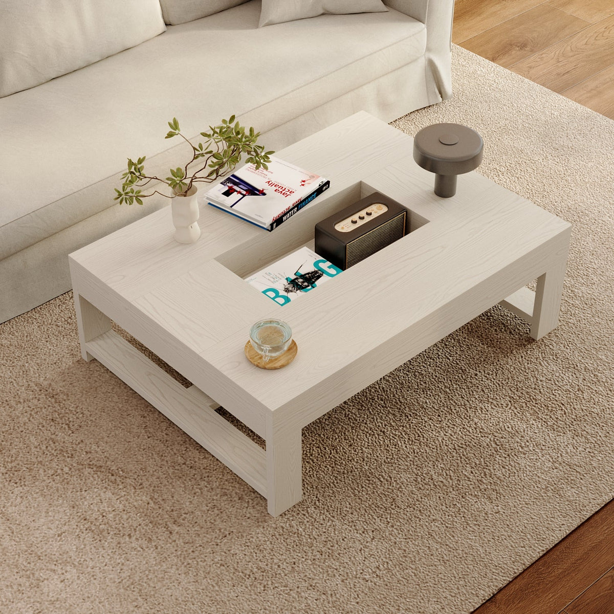 47.2 inches Modern Minimalist White Coffee Table With Groove Design