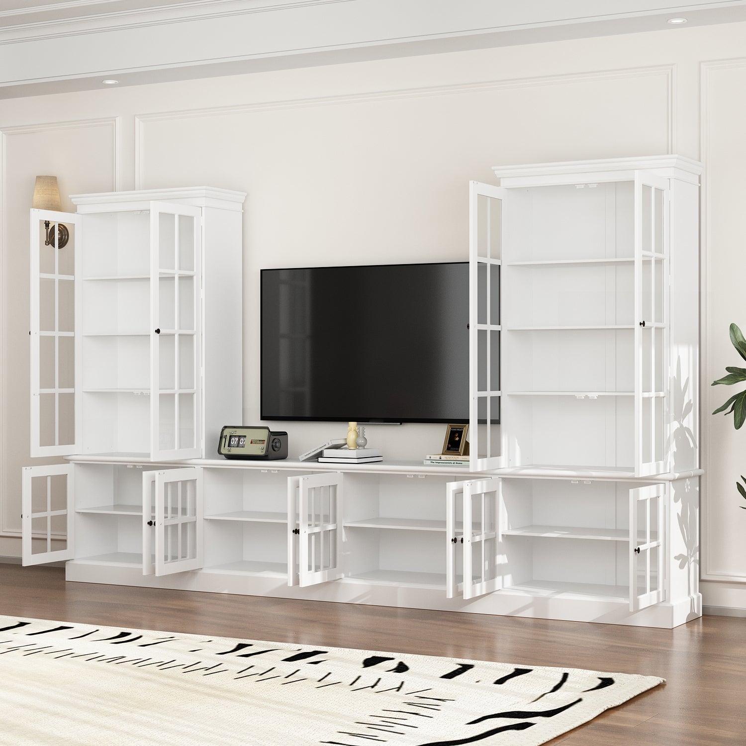 125 '' W Entertainment Center With Storage Cabinets And Glass Doors