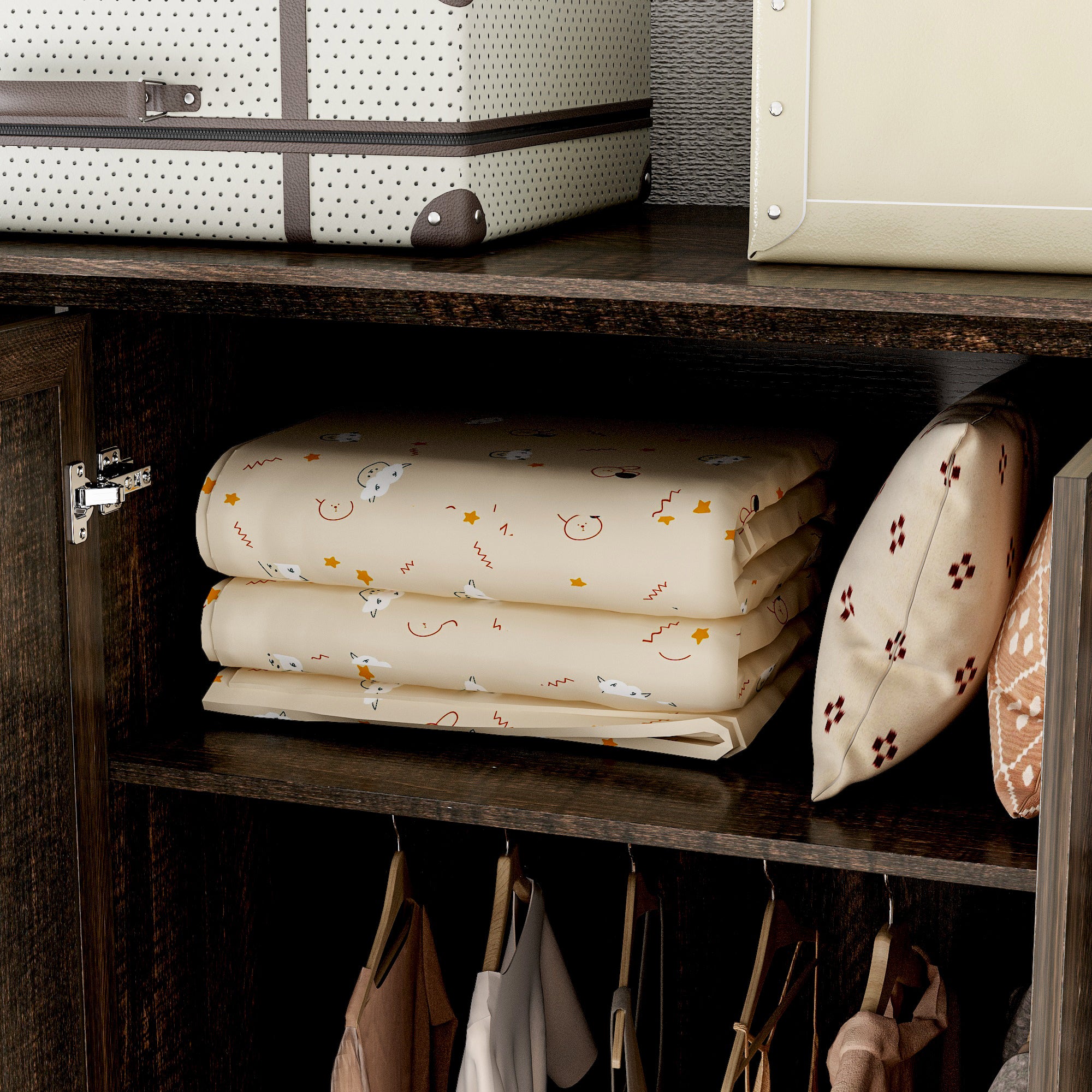 62" Wide 6 Doors 2 Drawers Wood Grain Wardrobe Armoire