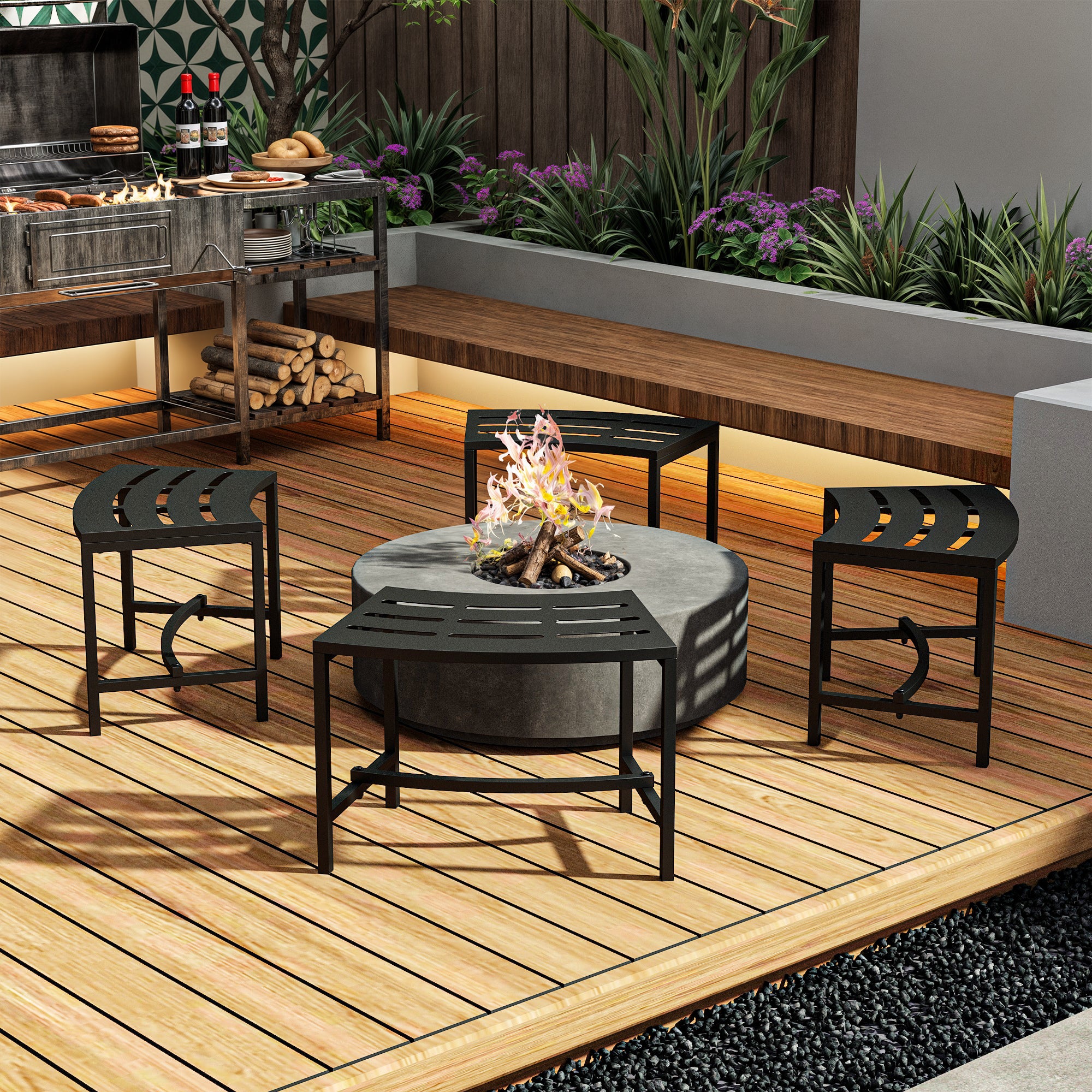 Corly Metal Outdoor Bench (Set of 4)