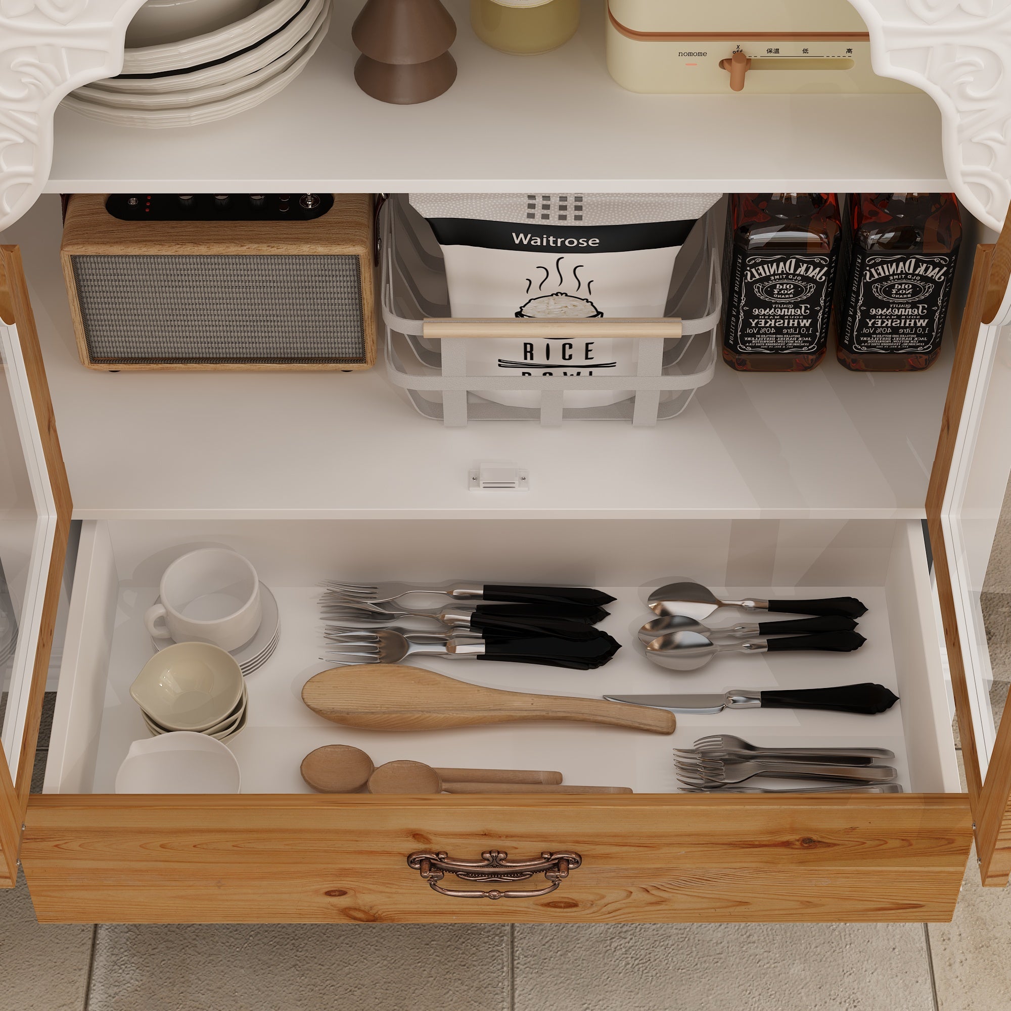 Elegant Soild Wood Modern Sideboard With 2 Doors And 2 Drawers, 39.4” Storage Cabinet With Adjustable Shelves, Versatile Console Table For Living Room Or Dining Room