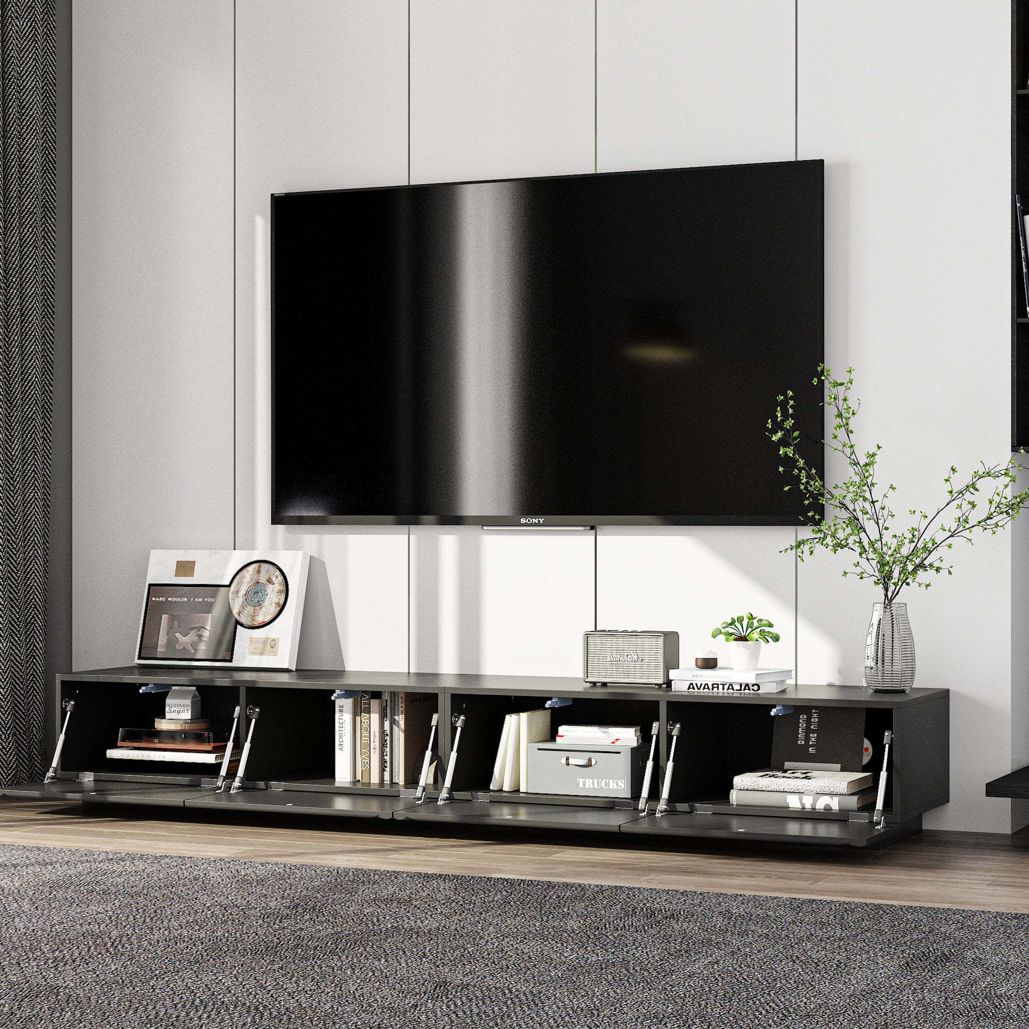 70'' Media Console TV Stand With Drop-Down Doors