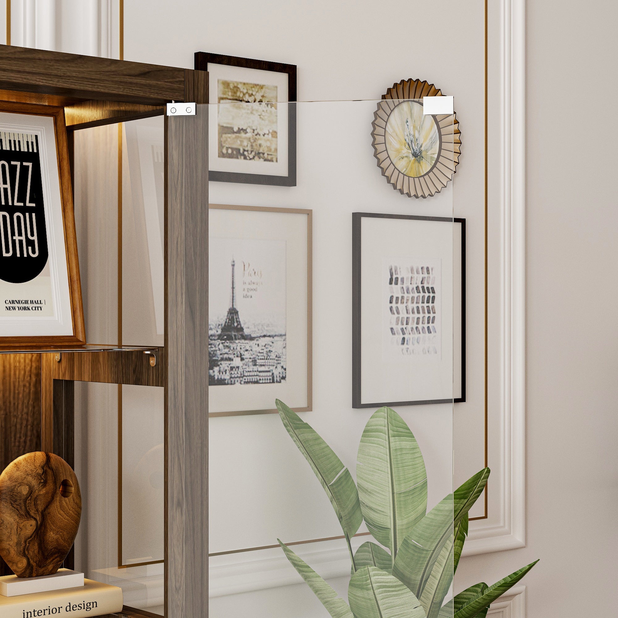 63"H China Cabinet With Glass Door And Light