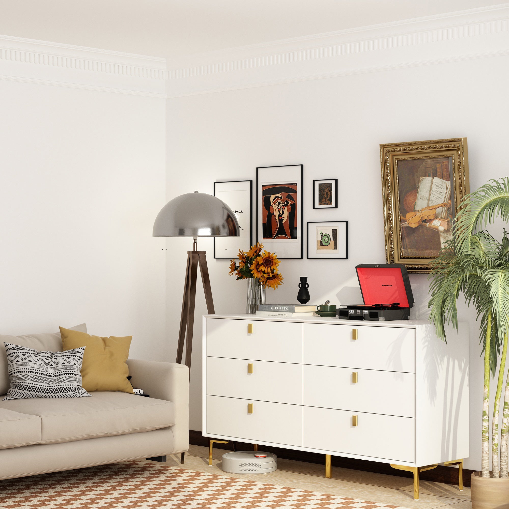 6-Drawer Dresser Buffet Sideboard for Home Storage with Metal Legs