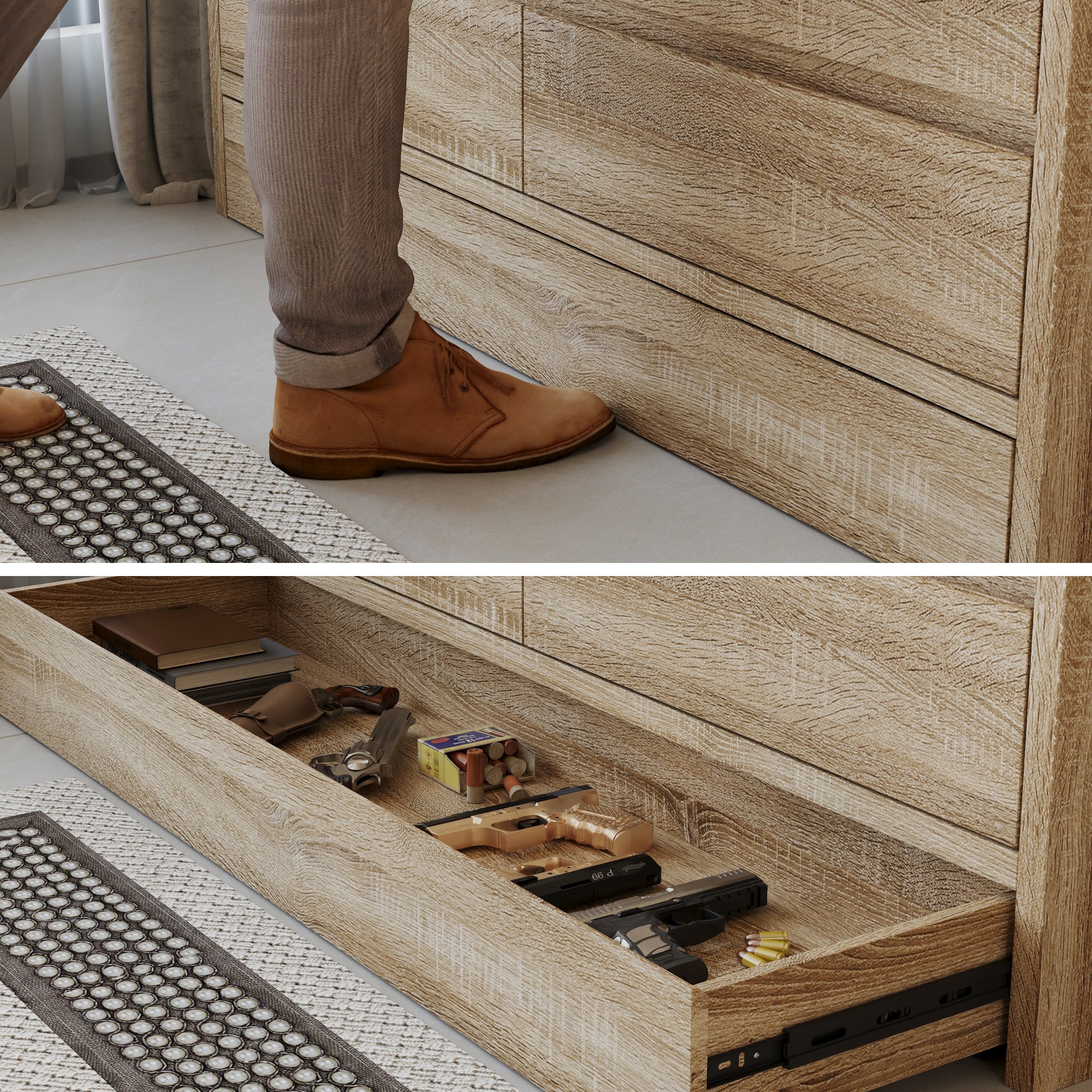 55.1 inch 7-Drawer Wood Chest Dresser with Hidden Compartments and Large Kick Drawer