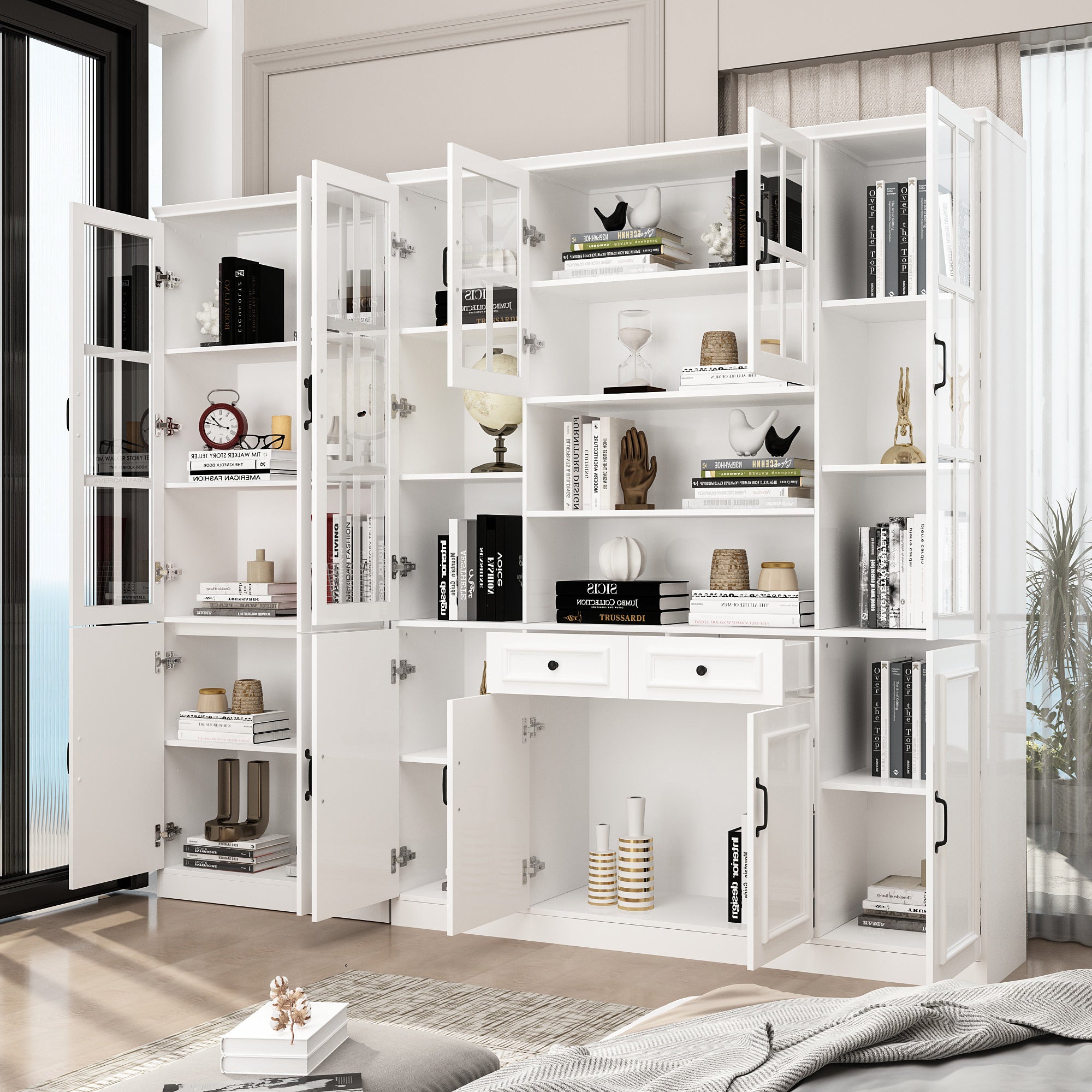 78.7'' Display Book Cabinet, Multi-tier Storage Shelf for Books & Collectibles