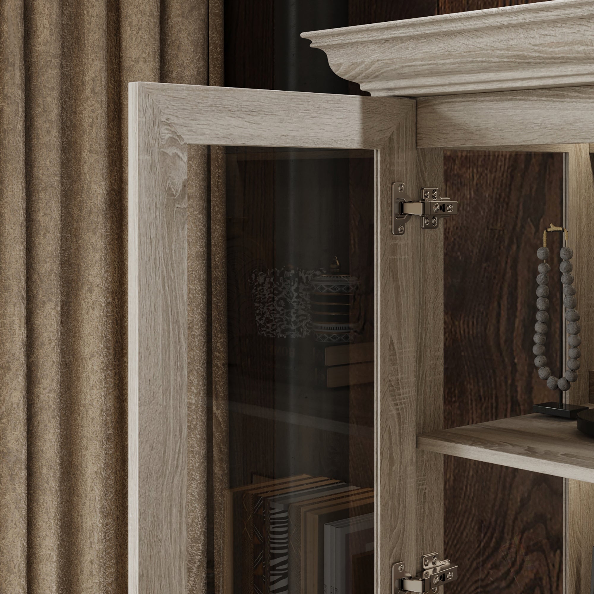 68.5 inch China Cabinet with 4 Glass Doors and Light