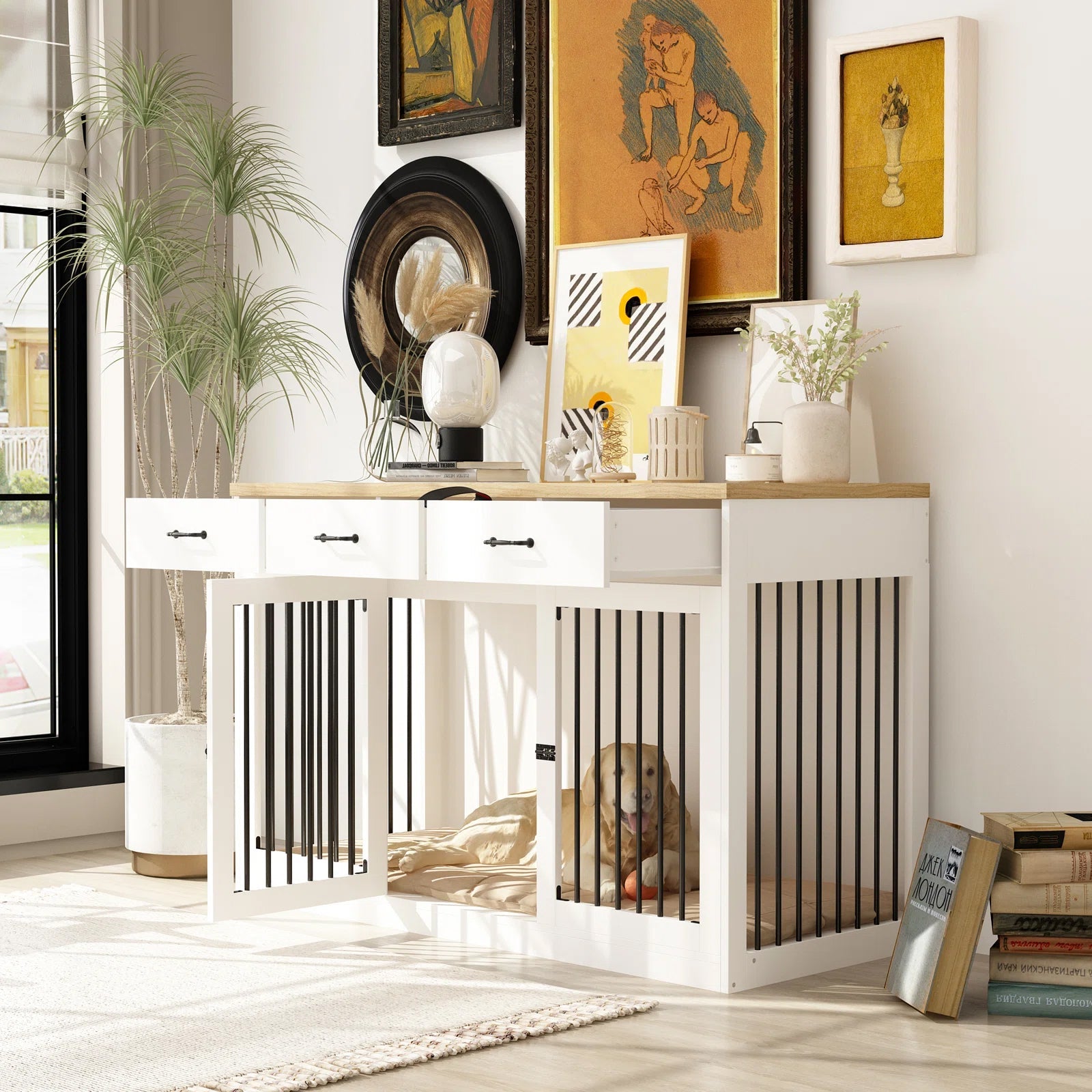 Dog Crate Furniture with 3 Drawers