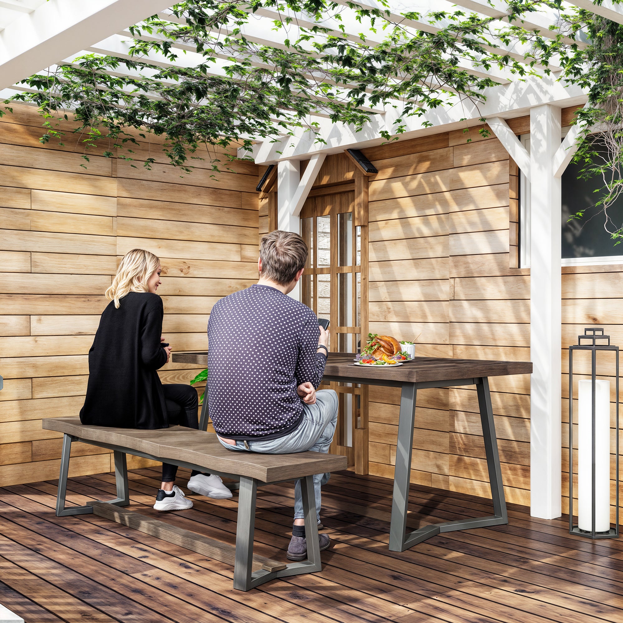 Wood Patio Dining Set with Bench
