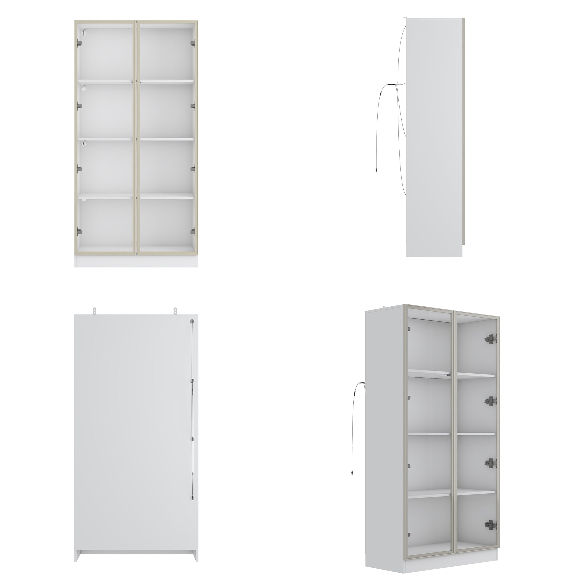 Display Cabinet Bookcase with Lights and Glass Doors