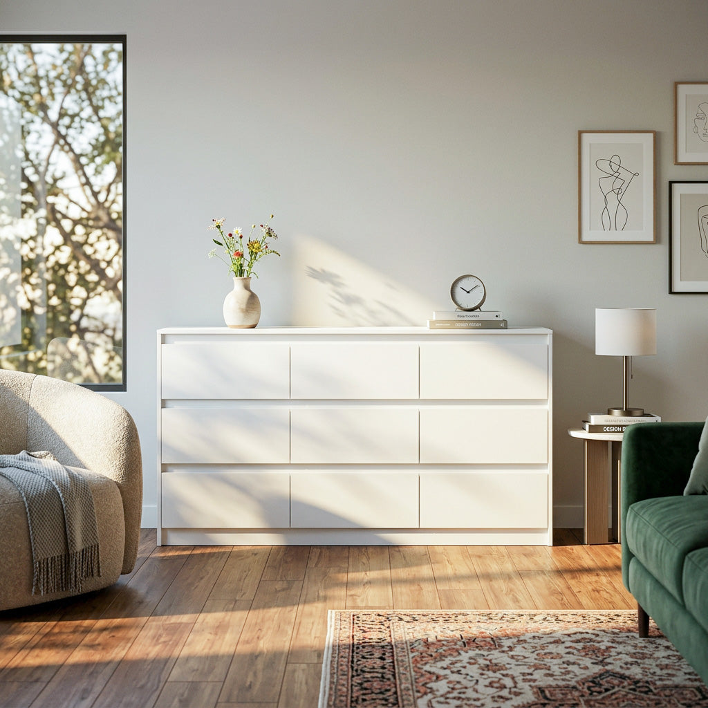 63” Wide Modern Minimalist 9-Drawer Dresser & Storage Sideboard