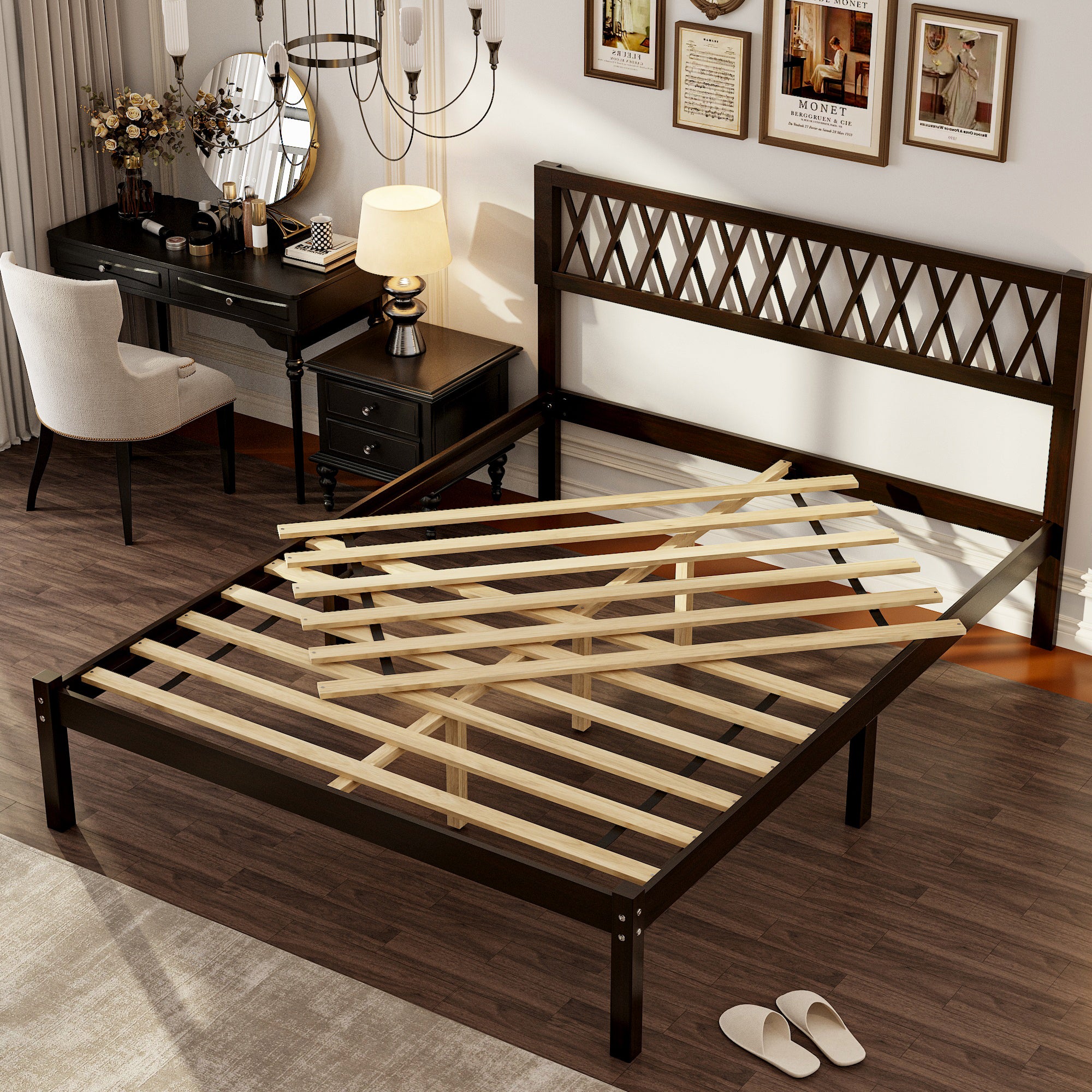 Solid Wood Queen Size Modern Platform Bed