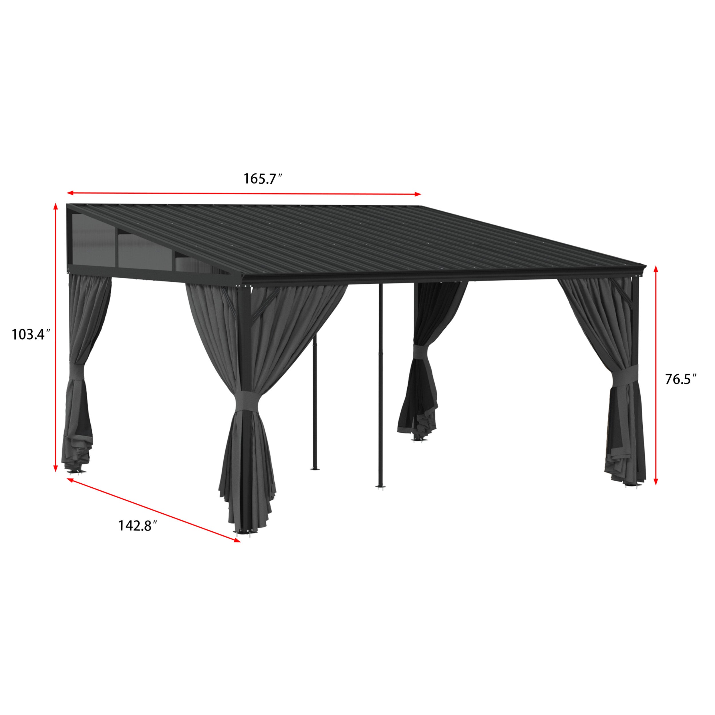 Wall-Mounted Hardtop Gazebo With Curtains & Mosquito Net For 6-7 People