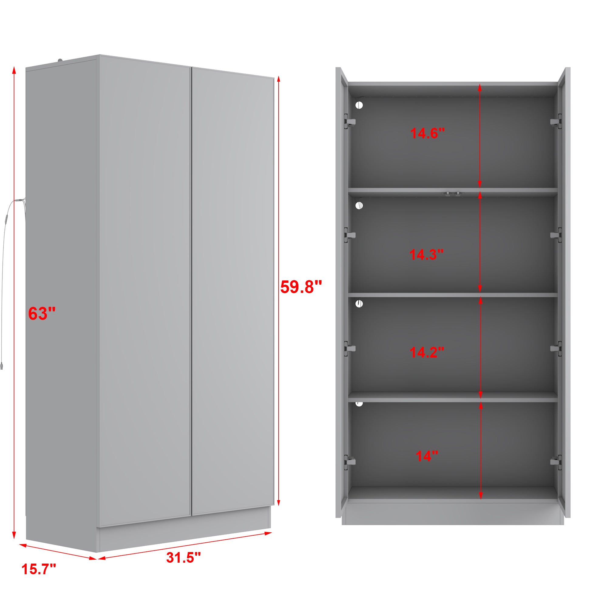 Display Cabinet Bookcase with Lights and Glass Doors