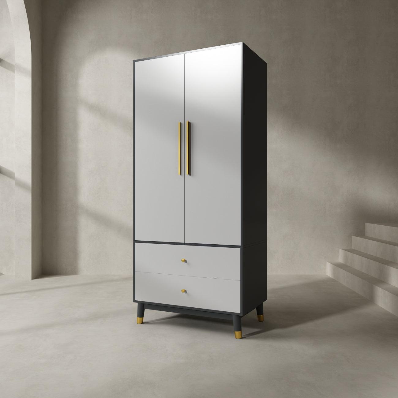 Armoire Modern Large Storage Closet 2-Door 2-Drawer