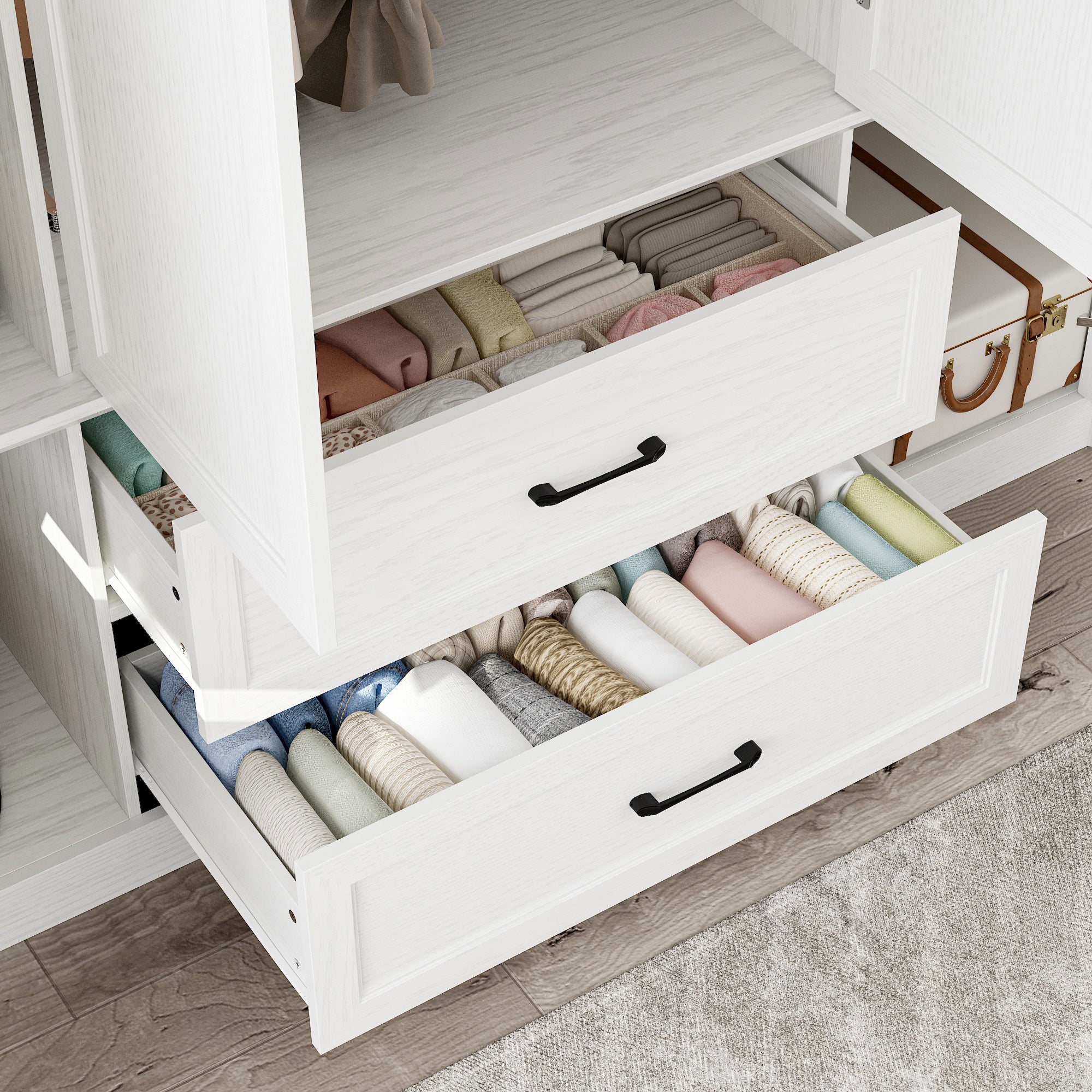 62" Wide 6 Doors 2 Drawers Wood Grain Wardrobe Armoire