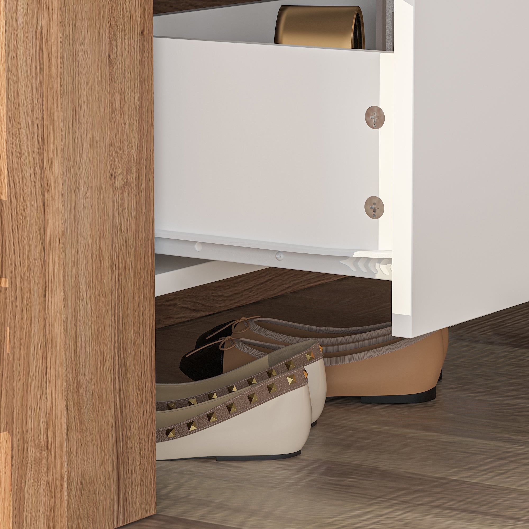 L-Shaped Modern Vanity Set with Adjustable Storage and 4 Drawer Chest