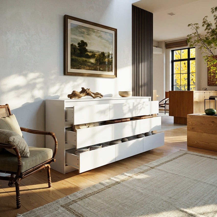 63” Wide Modern Minimalist 9-Drawer Dresser & Storage Sideboard