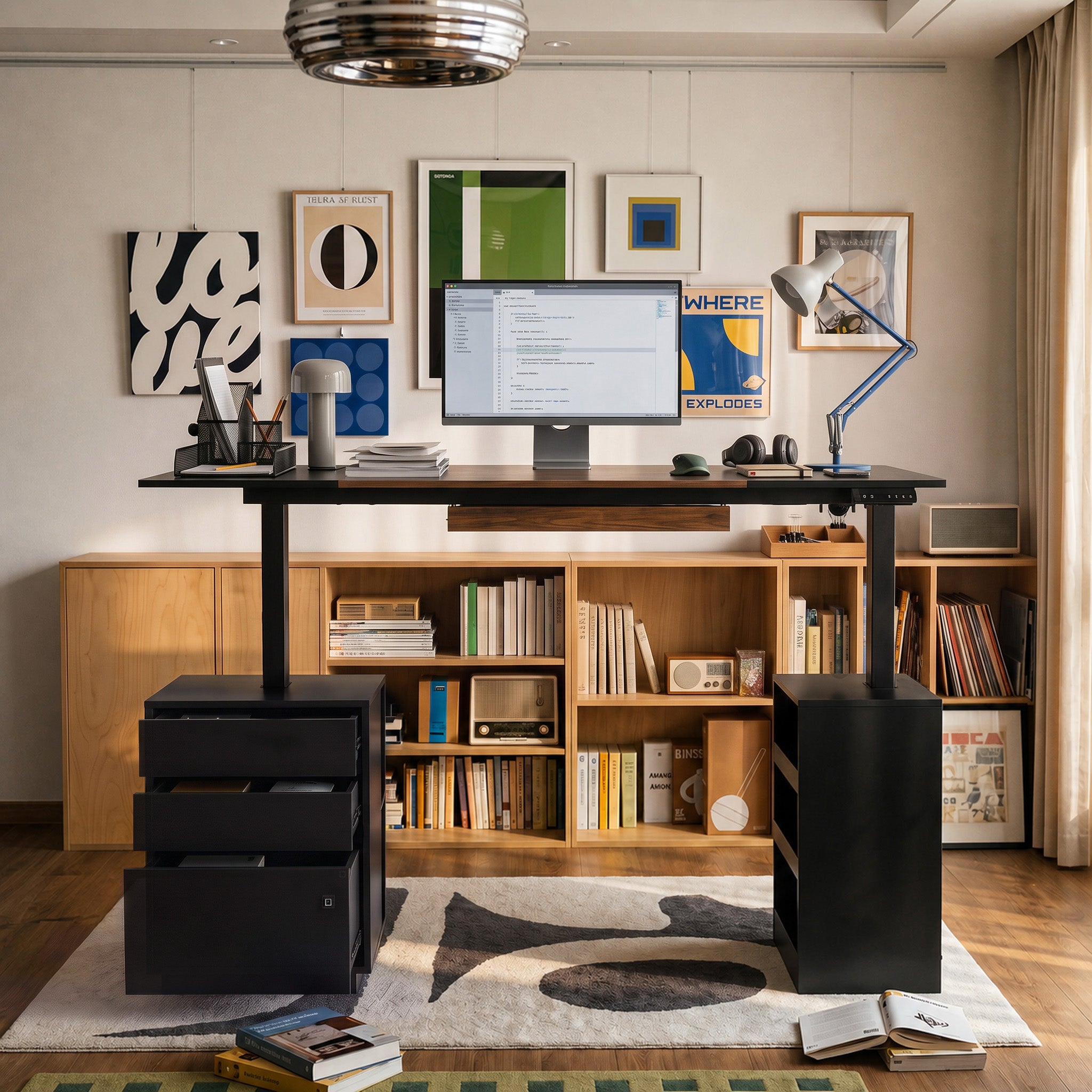 63" Modern Standing Desk with Pegboard Organizer and Keyboard Tray