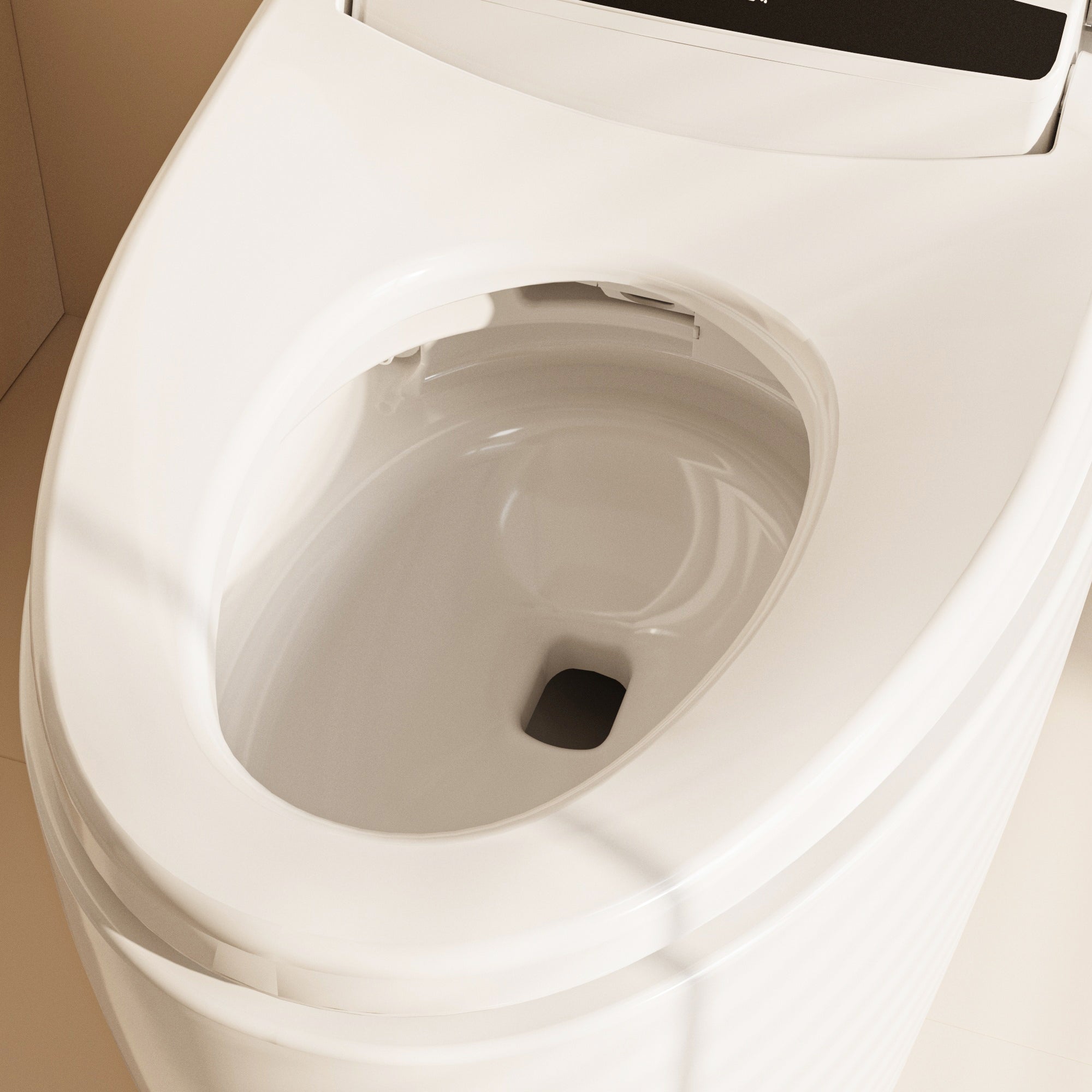 White smart toilet with closed lid, digital display, and built-in bidet