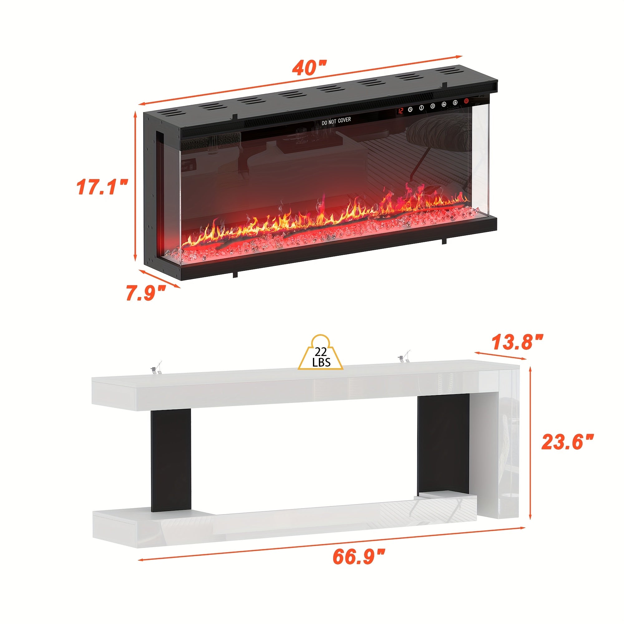 66.9 inches Modern White Electronic Fireplace with TV Stand