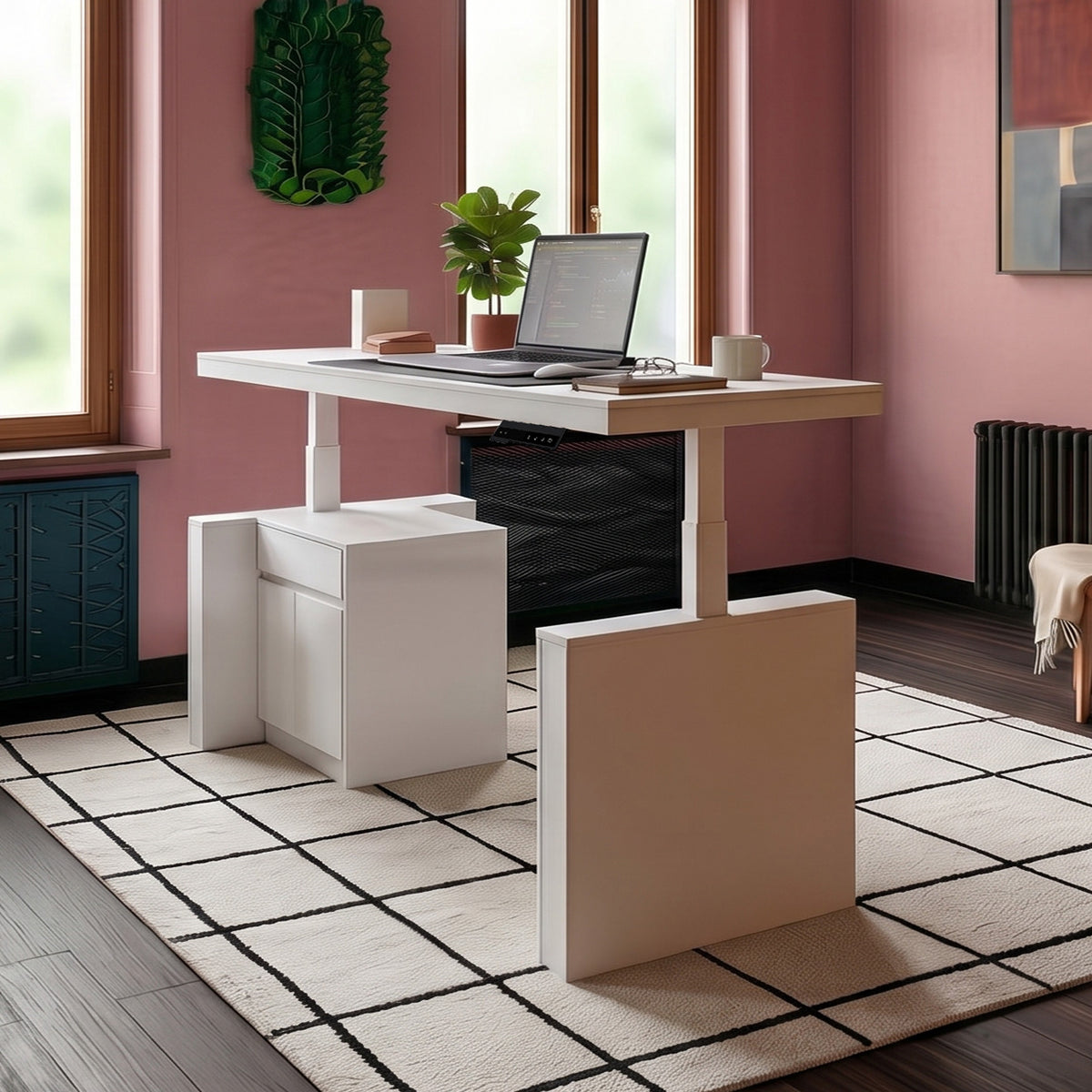 71" Modern Minimalist Standing Desk with File Drawer and Storage Cabinet