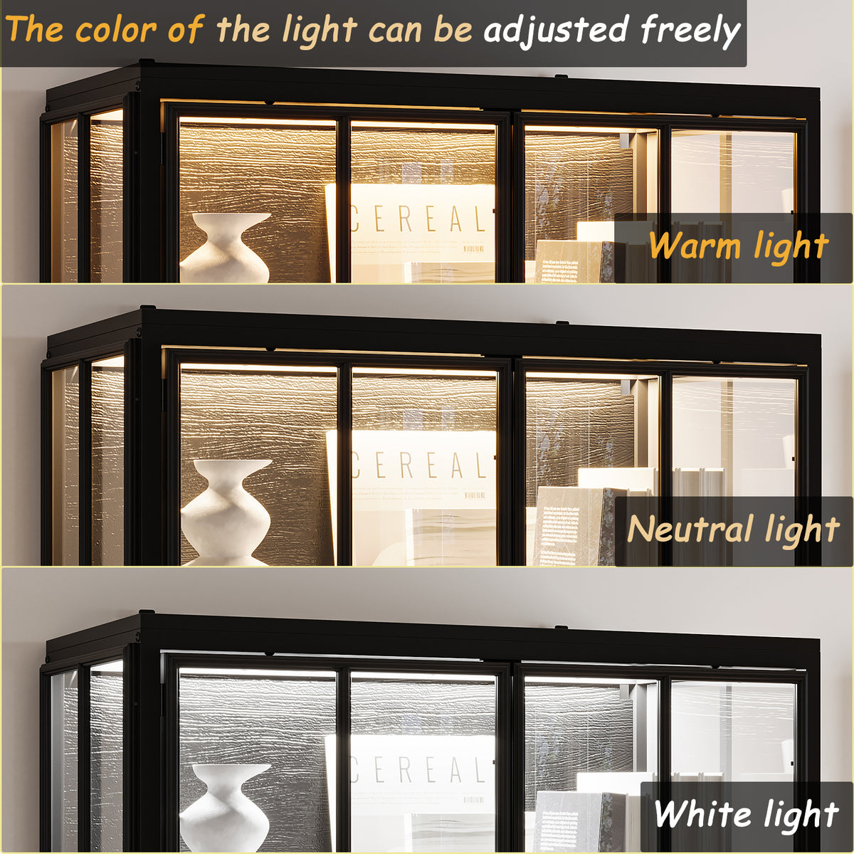 70.9 inch Black Glass Display Cabinet with LED Lighting