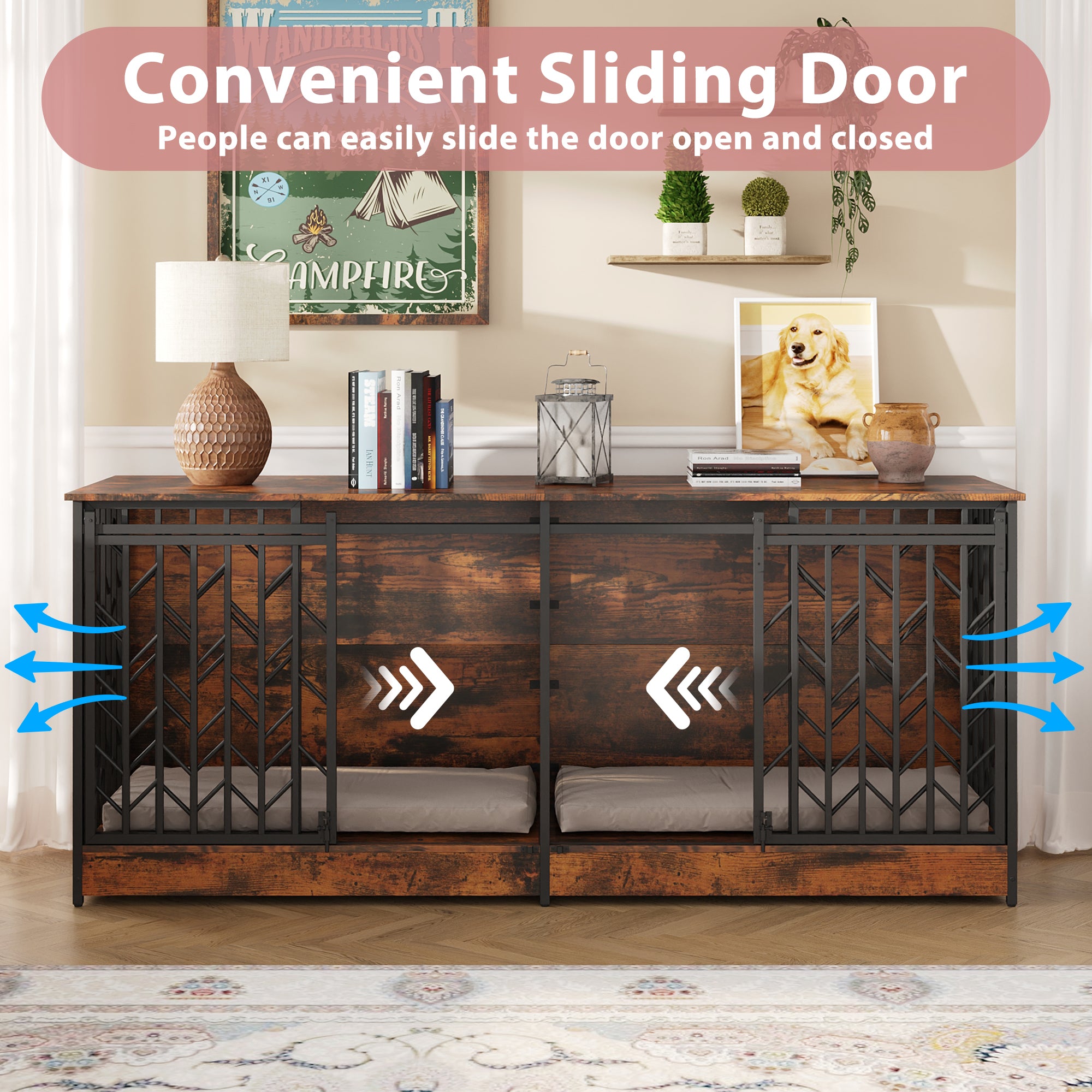 Large Dog Crate With Barn Doors And Double Separate Rooms