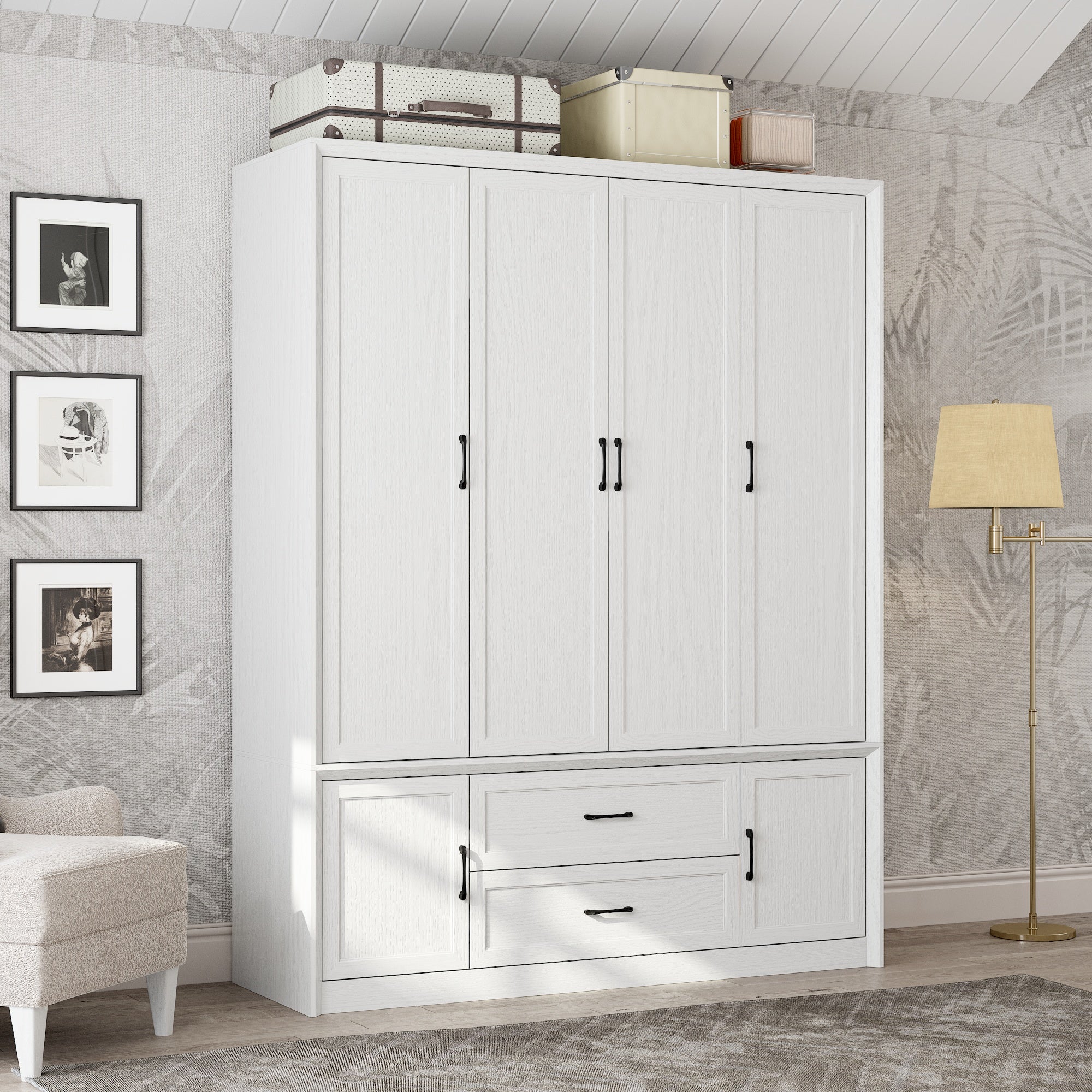 62" Wide 6 Doors 2 Drawers Wood Grain Wardrobe Armoire