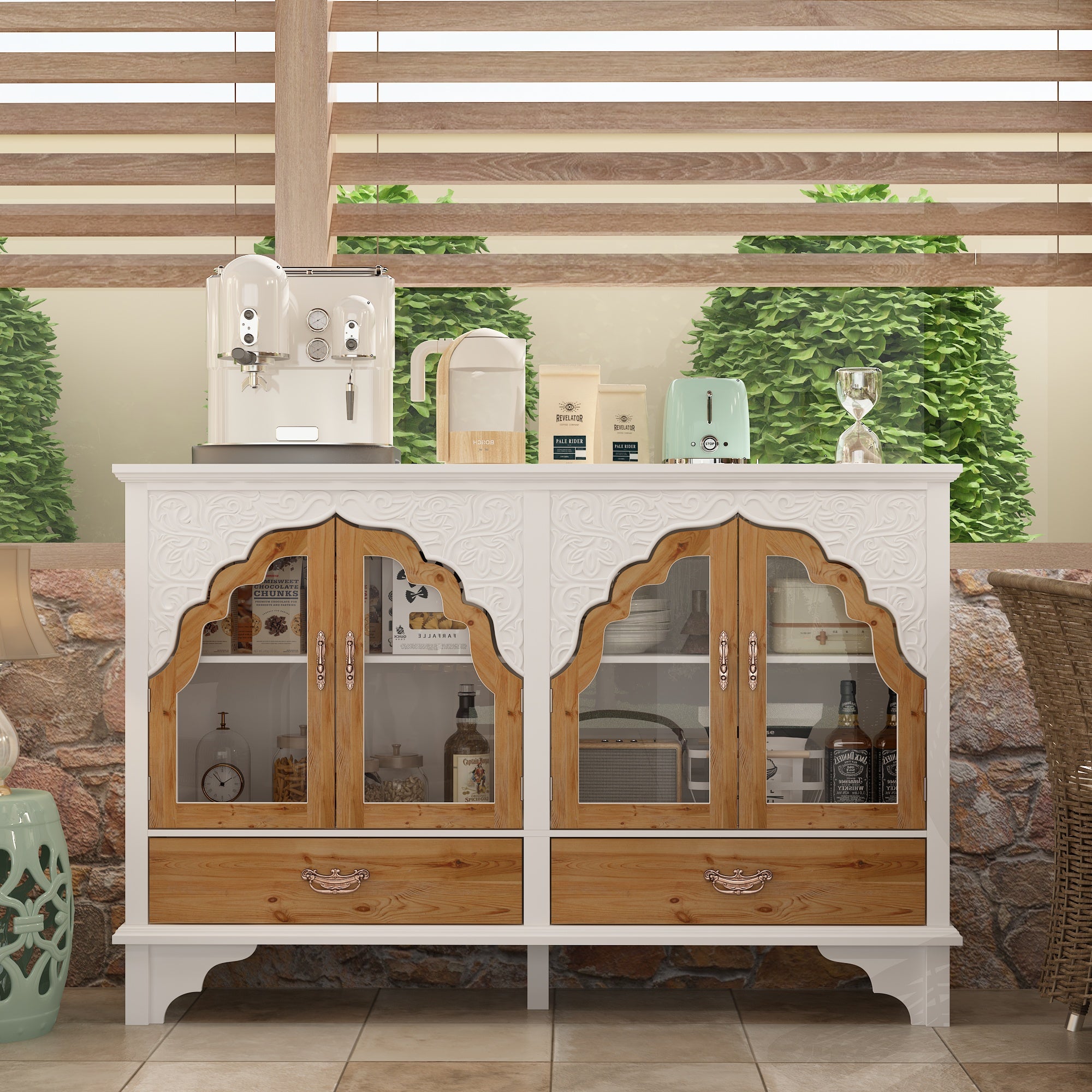 Elegant Soild Wood Modern Sideboard With 2 Doors And 2 Drawers, 39.4” Storage Cabinet With Adjustable Shelves, Versatile Console Table For Living Room Or Dining Room