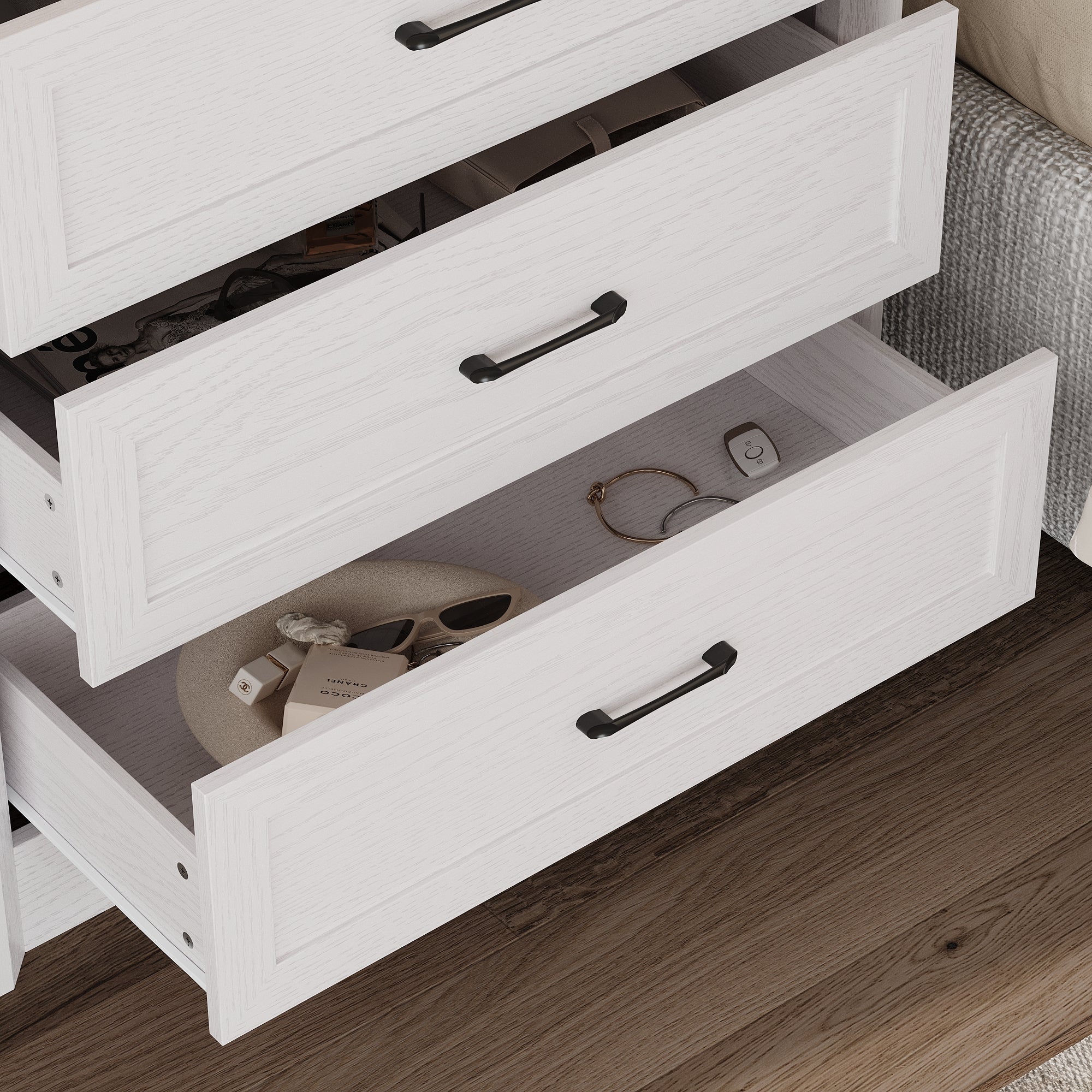 3-Drawer Nightstand With Wood Grain Finish