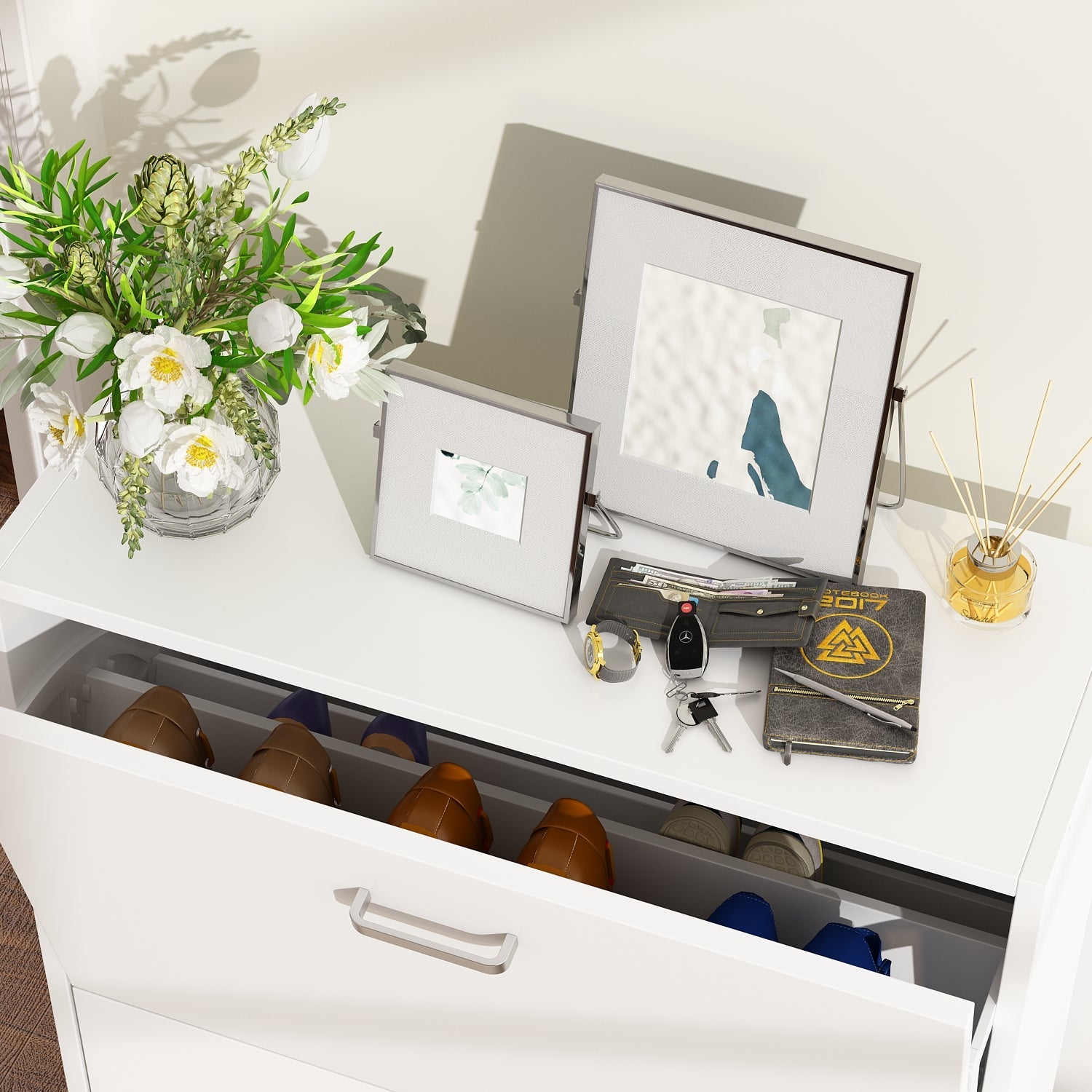 Shoe Cabinet with 3 Flip Drawers for Entryway Freestanding Shoe Rack Storage Organizer