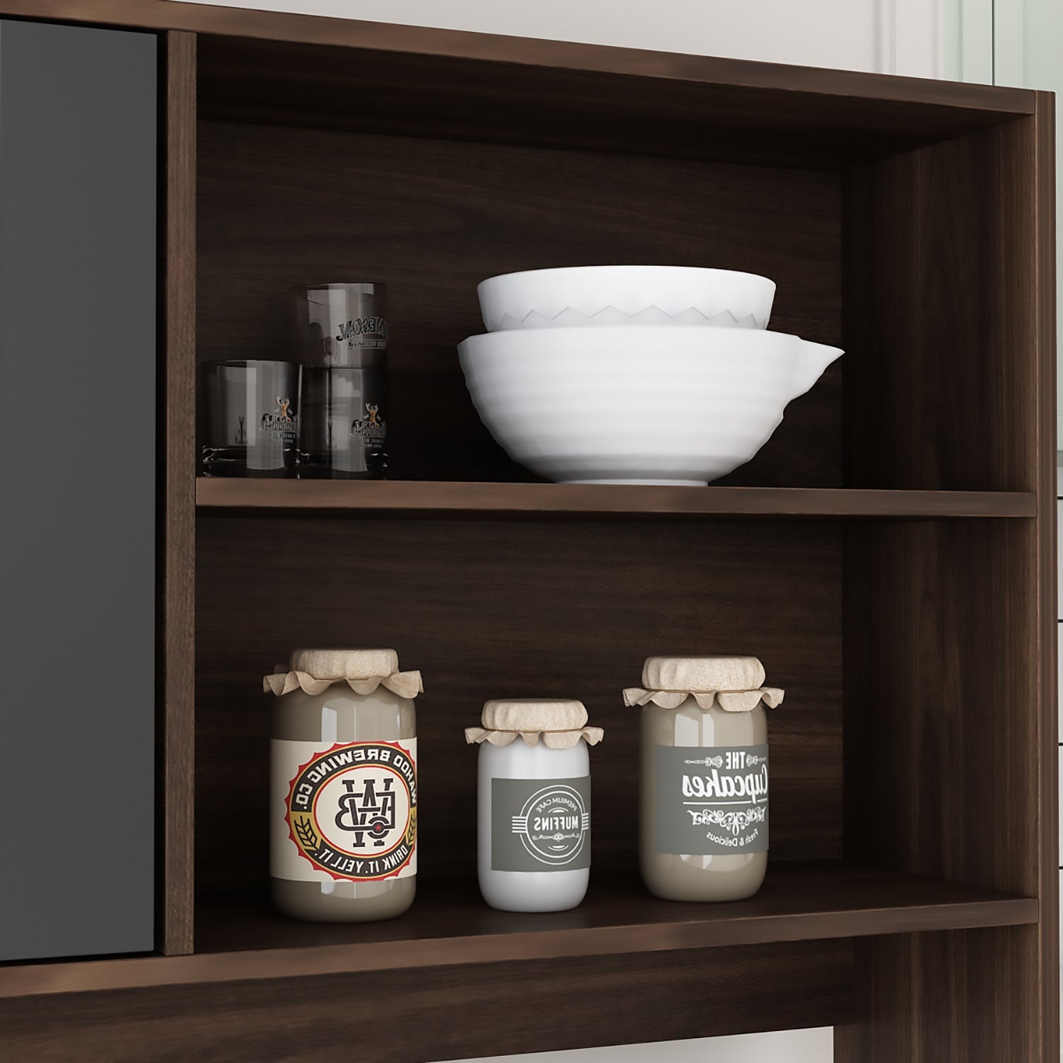 Storage Sideboard Cabinet Cupboard with Drawers and Glass Doors for Kitchen Organization