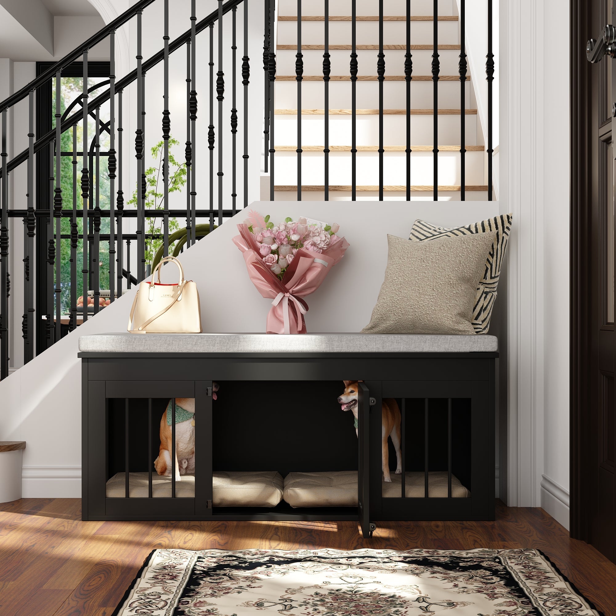 Bed Bench Dog Crate With Cushion