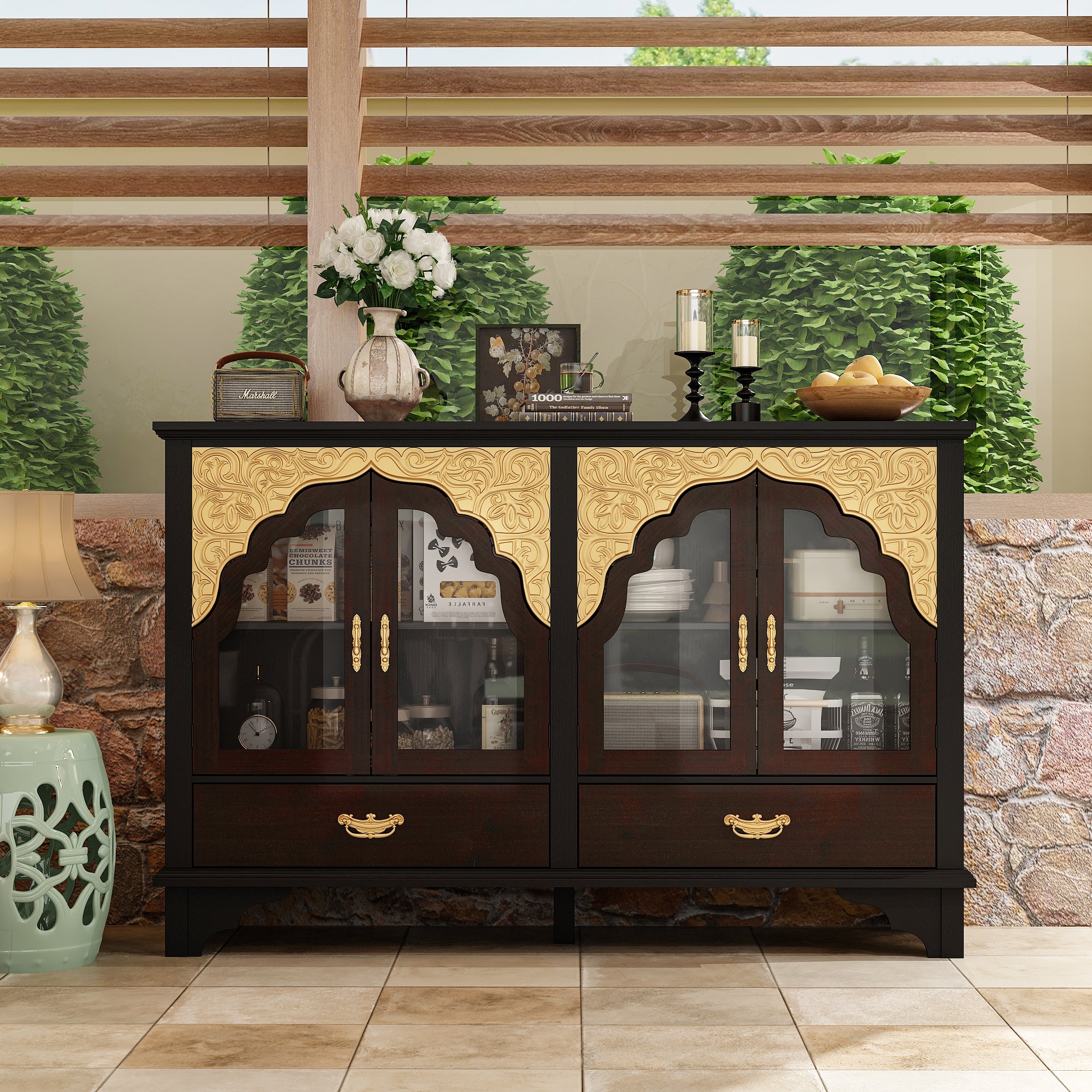 Elegant Soild Wood Modern Sideboard With 2 Doors And 2 Drawers, 39.4” Storage Cabinet With Adjustable Shelves, Versatile Console Table For Living Room Or Dining Room