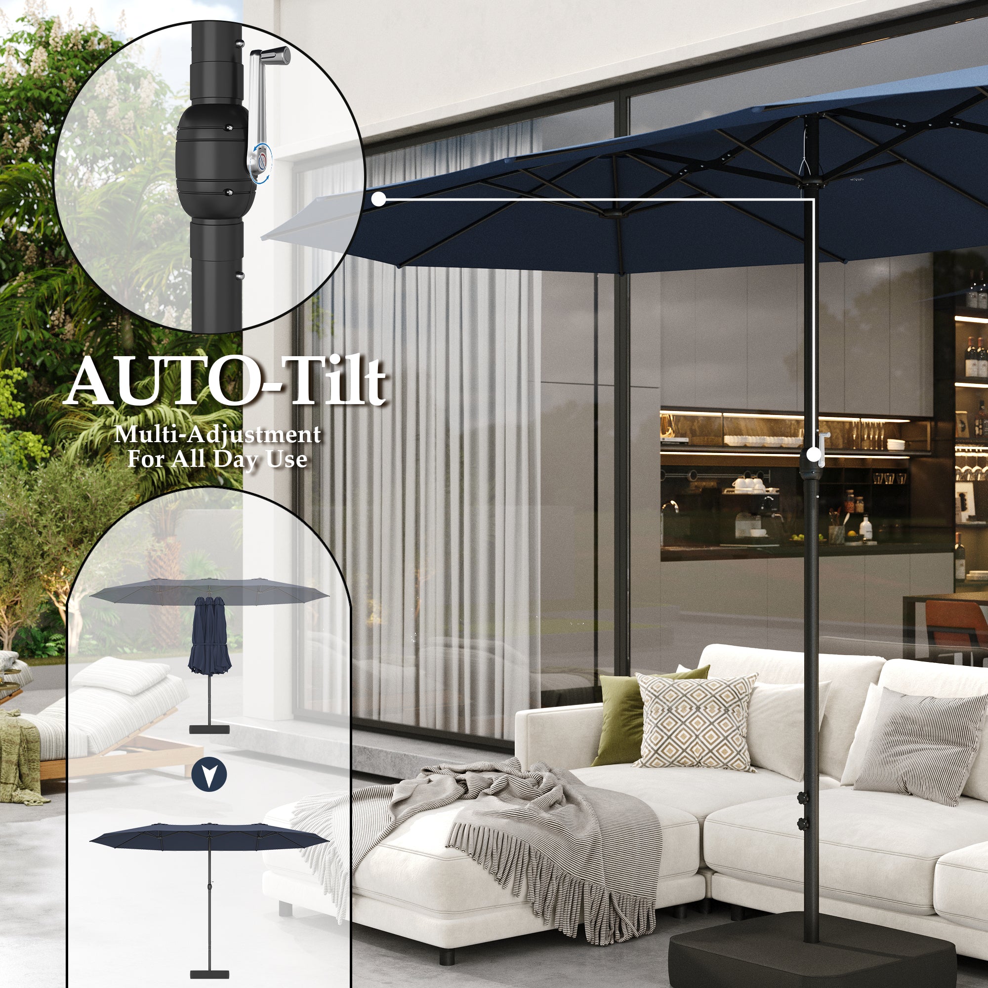 Outdoor Patio Umbrella With Adjustable Tilt And Sturdy Base