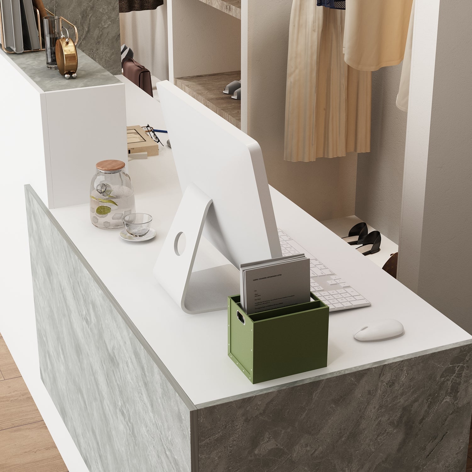 86.6'' W Rectangular Reception Desk With Open Shelves