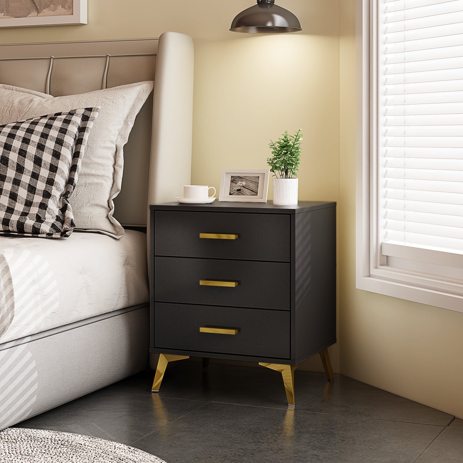 Bedside Nightstand White Finish Cabinet for Bedroom Storage
