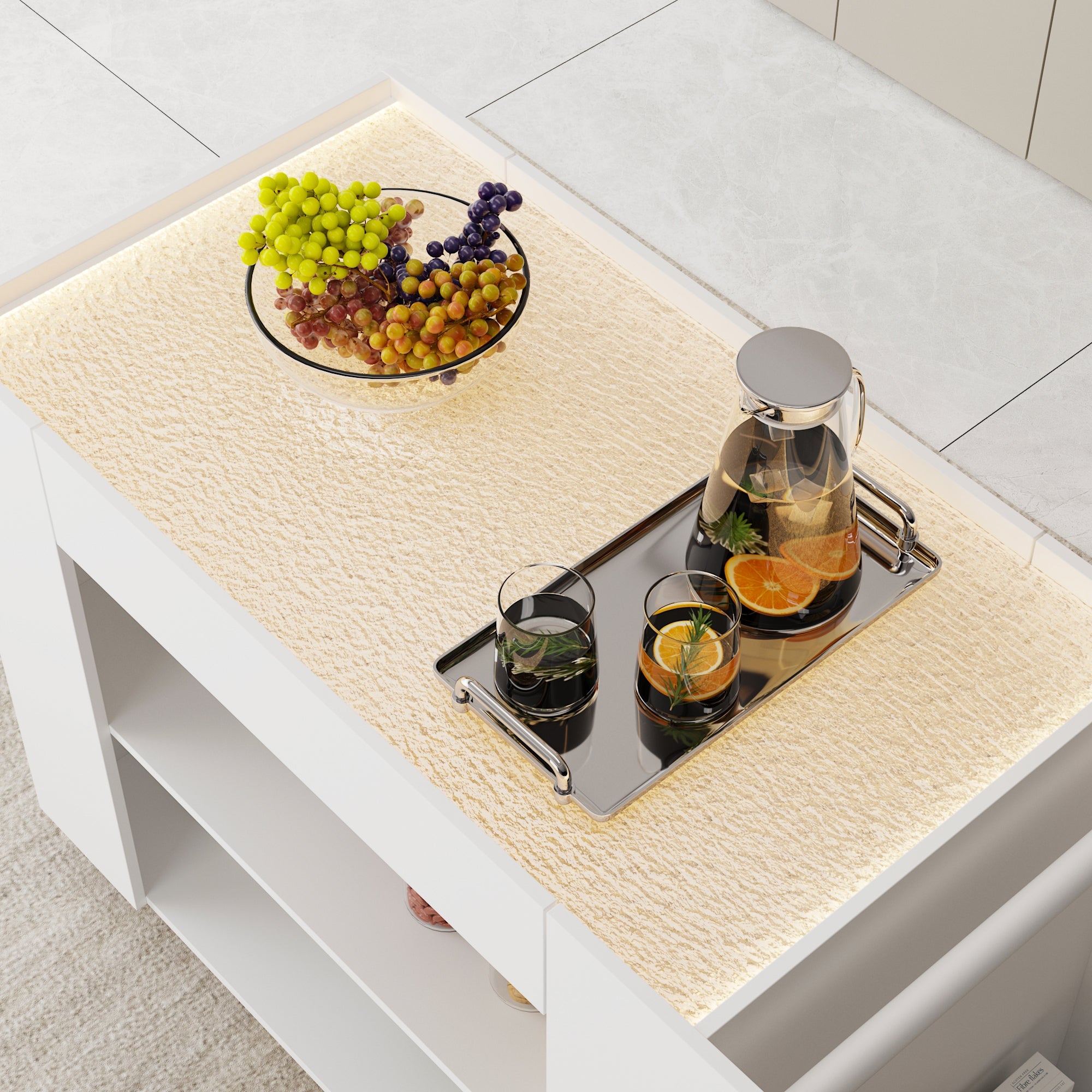 47.8" W Kitchen Island With Glass Top And Light