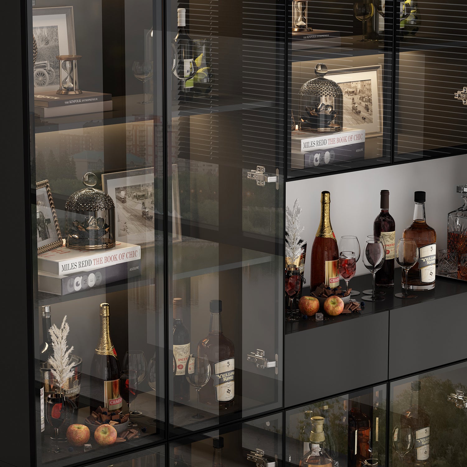 78.7'' H x 78.7'' W Bookcase with Glass Doors & 3-Color Changing Lights