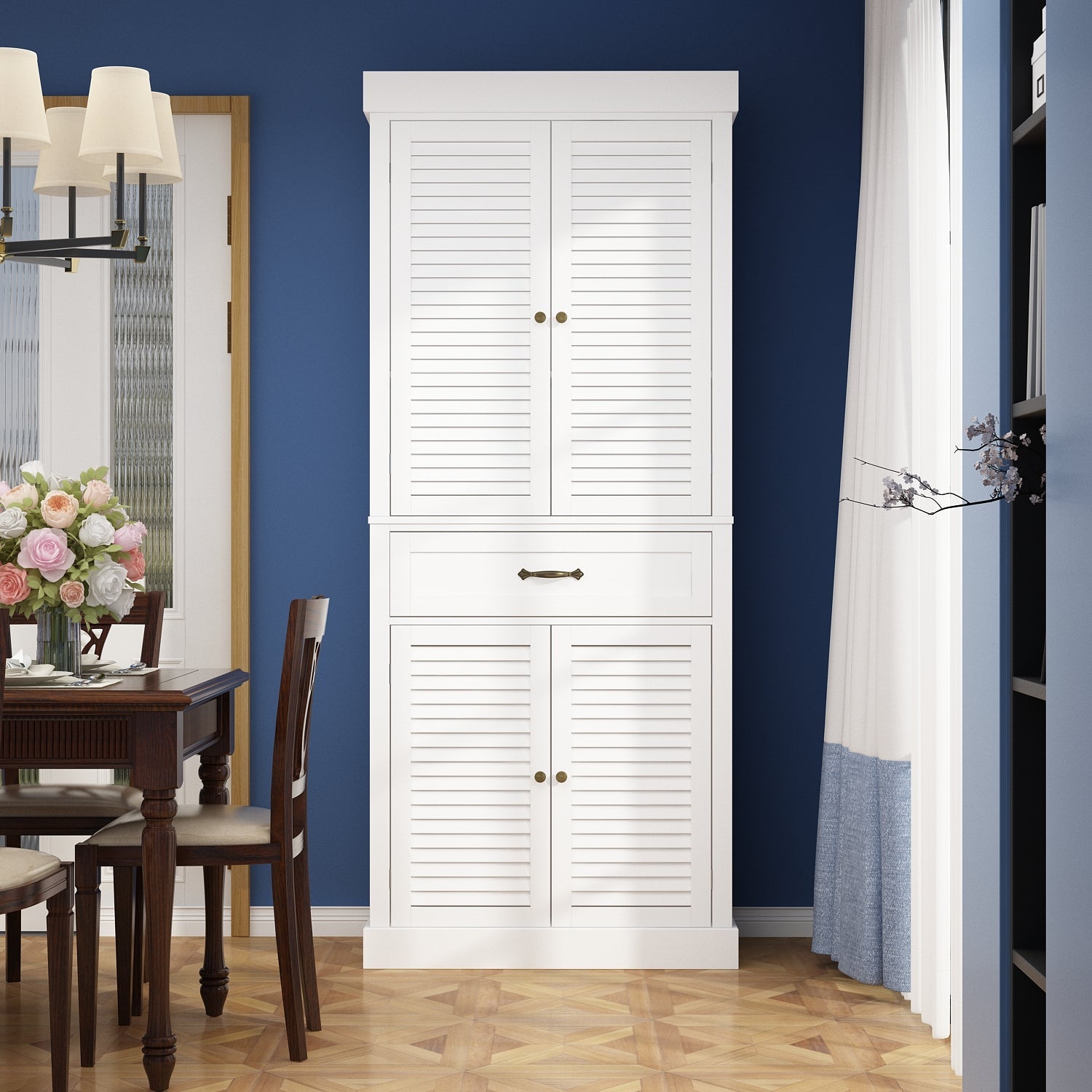 Tall Storage Cabinet With 6-Tier Adjustable Shelf & Drawers