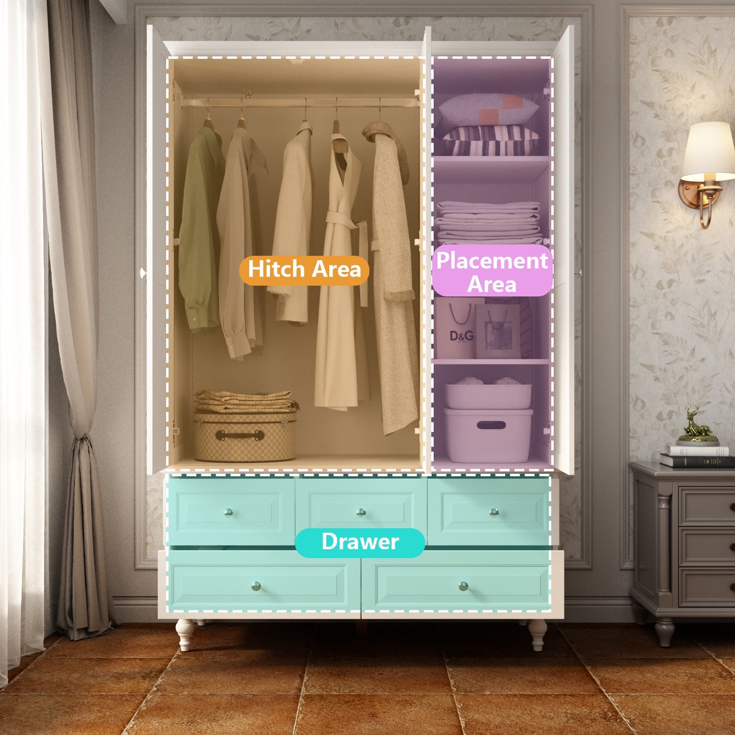 Large Armoire Closet Organizer Wardrobe with 3 Doors 5 Drawers