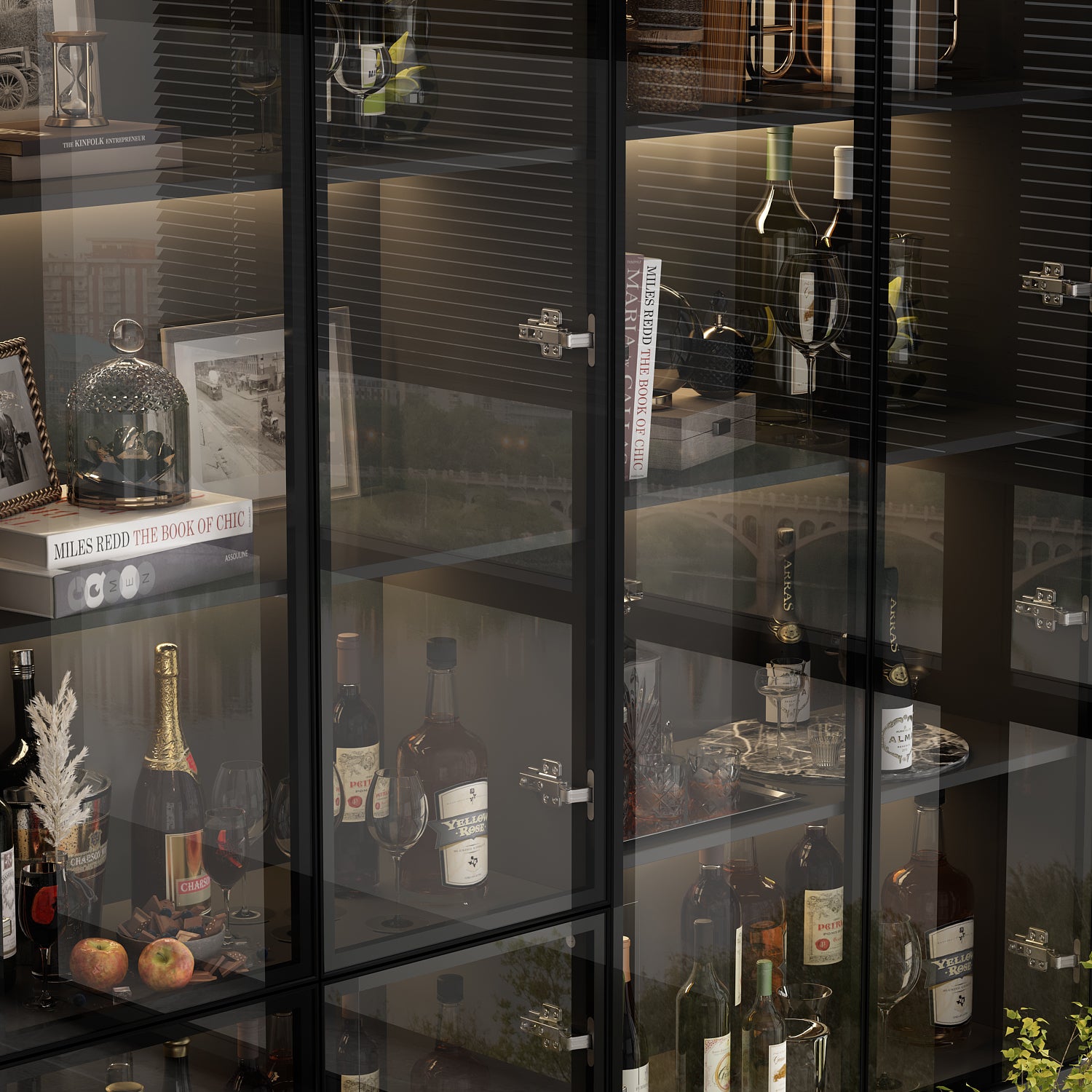 78.7'' H x 63'' W Bookcase with Glass Doors & 3-Color Changing Lights