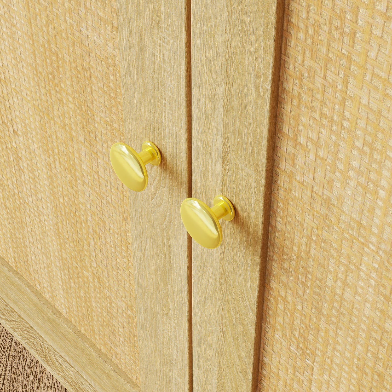 Mid-Century Modern Sideboard With Rattan Doors And Adjustable Shelves