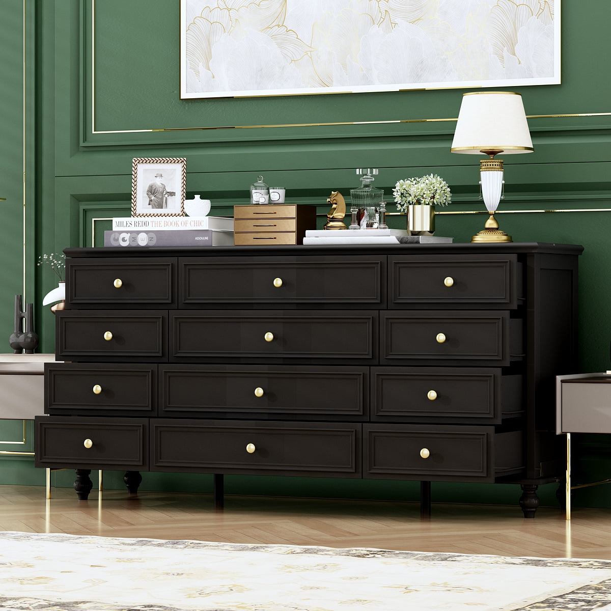 Dresser with 12 Drawers Chest of Drawers Triple Dresser Wide Console Table
