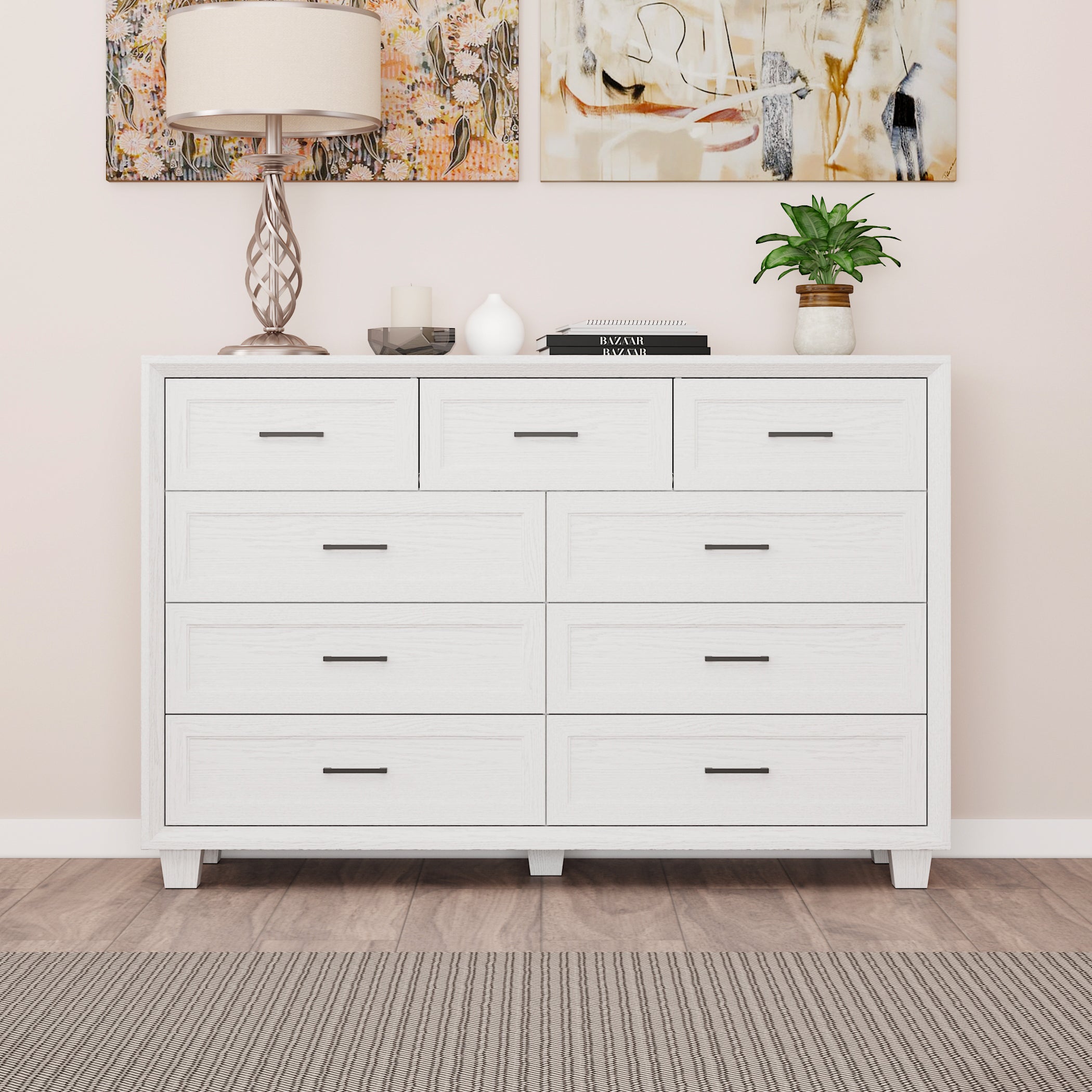 60" Wide 9-Drawer Accent Chest With Metal Handles